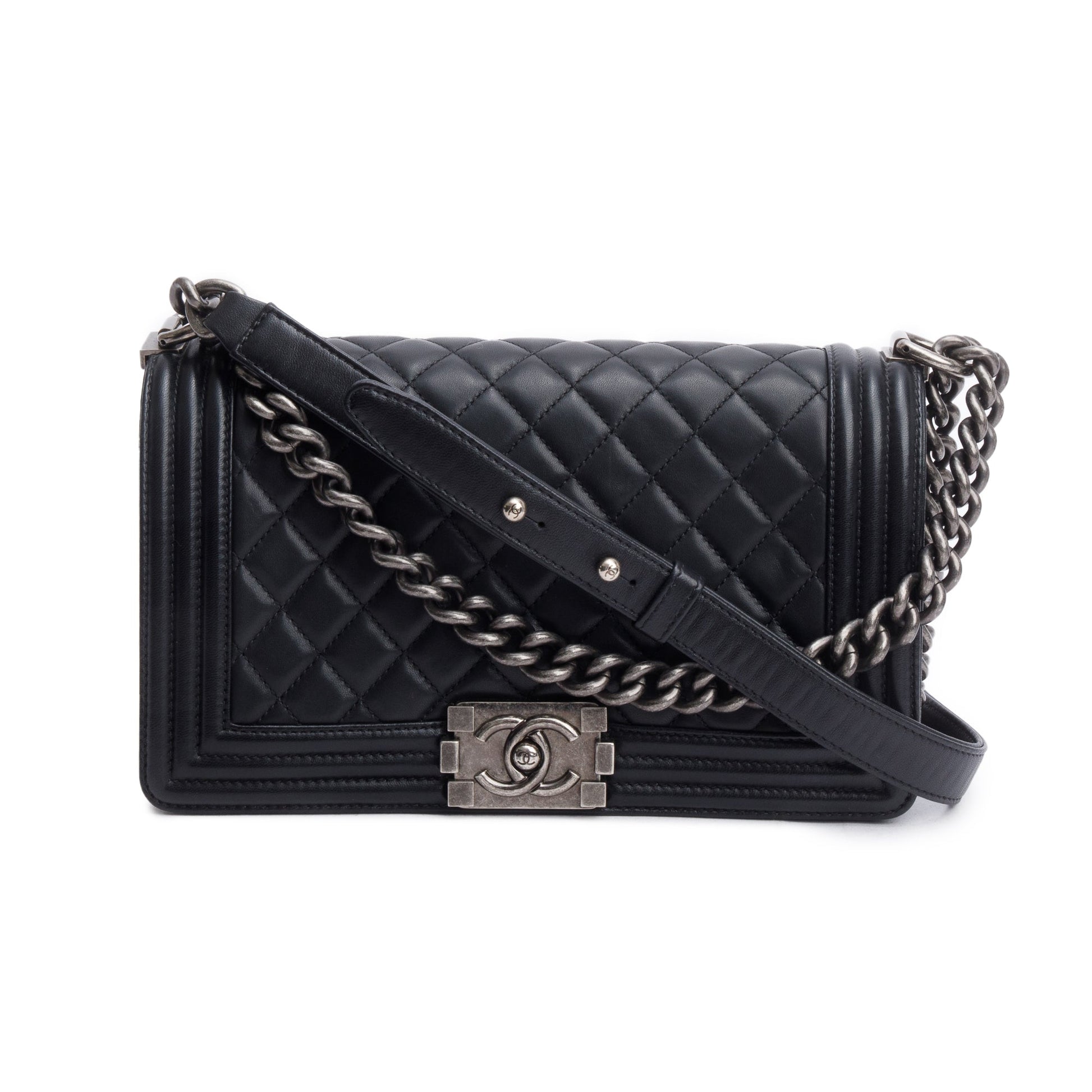 Chanel Quilted Boy Leather Lambskin Black Travel Bag 4