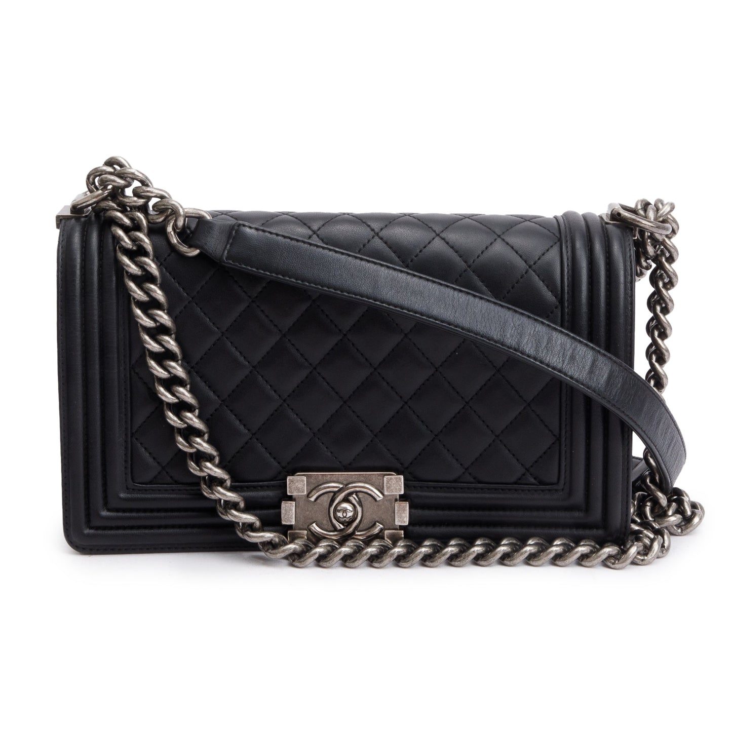 Chanel Quilted Boy Leather Lambskin Black Travel Bag