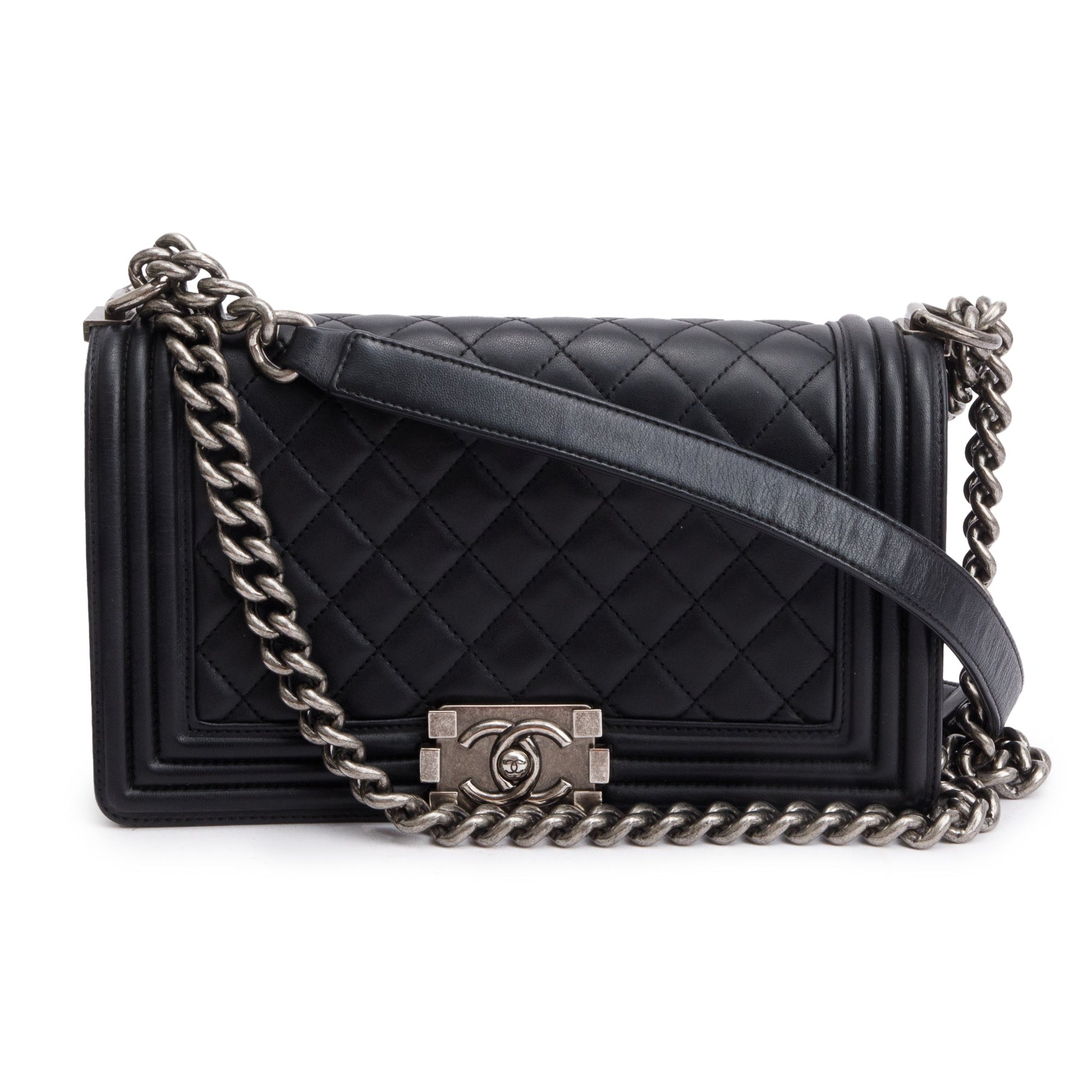 Chanel Quilted Boy Leather Lambskin Black Travel Bag