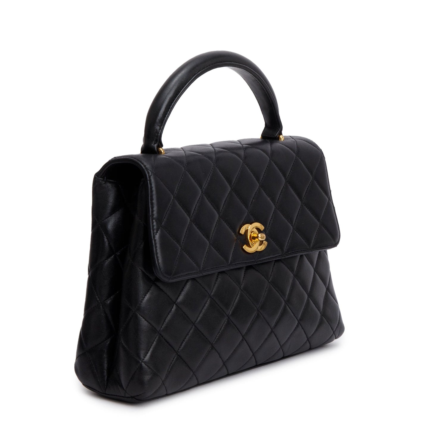 Chanel Quilted Kelly Top Handle Leather Lambskin Black Travel Bag
