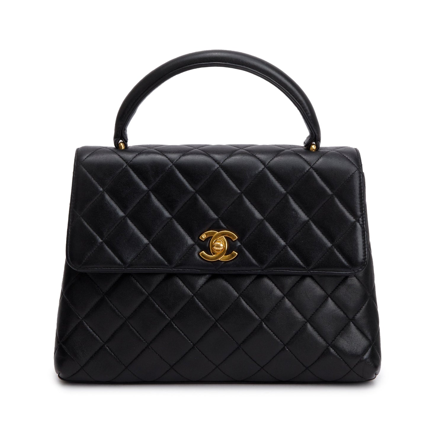 Chanel Quilted Kelly Top Handle Leather Lambskin Black Travel Bag