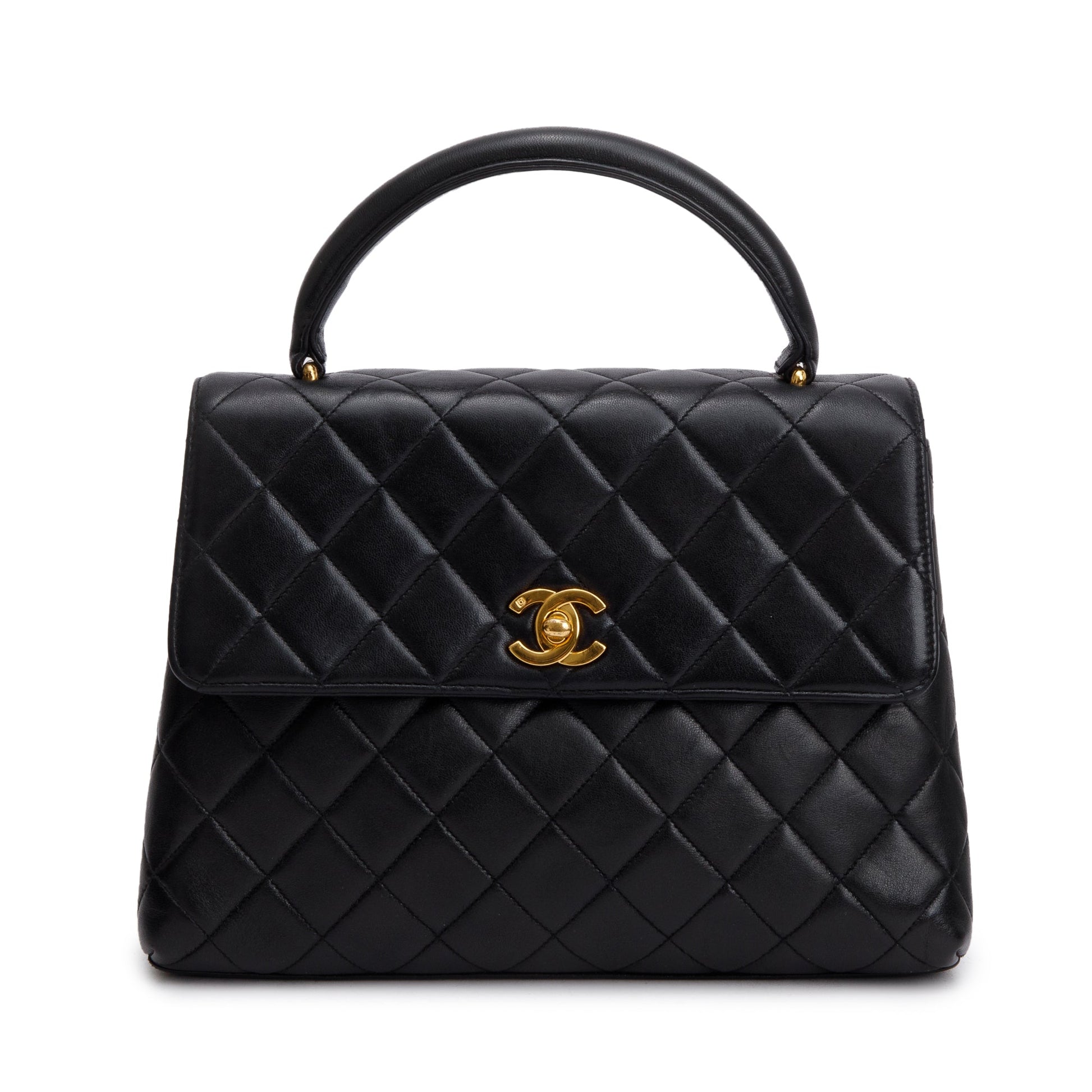Chanel Quilted Kelly Top Handle Leather Lambskin Black Travel Bag