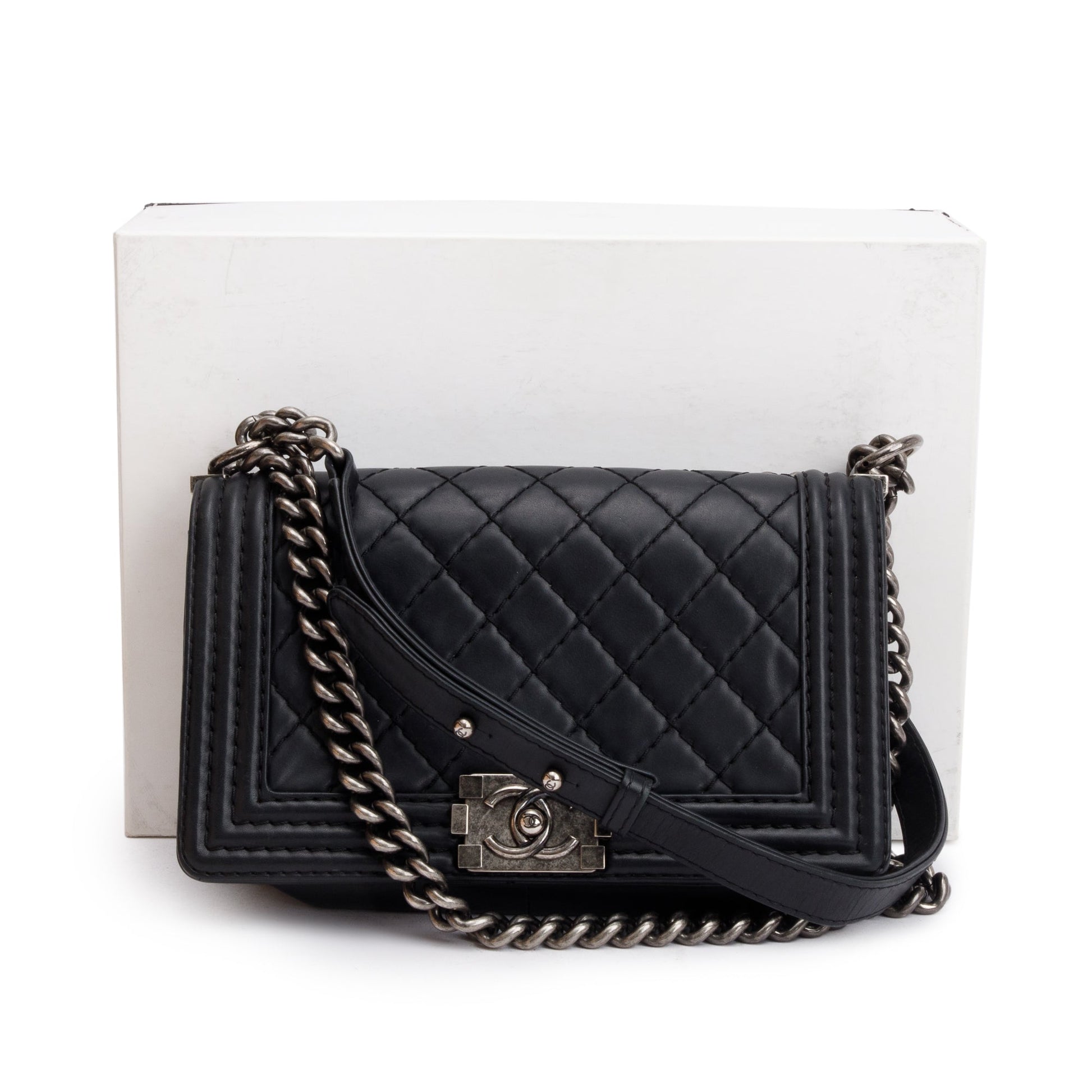 Chanel Quilted Stitch It Boy Leather Lambskin Black Travel Bag