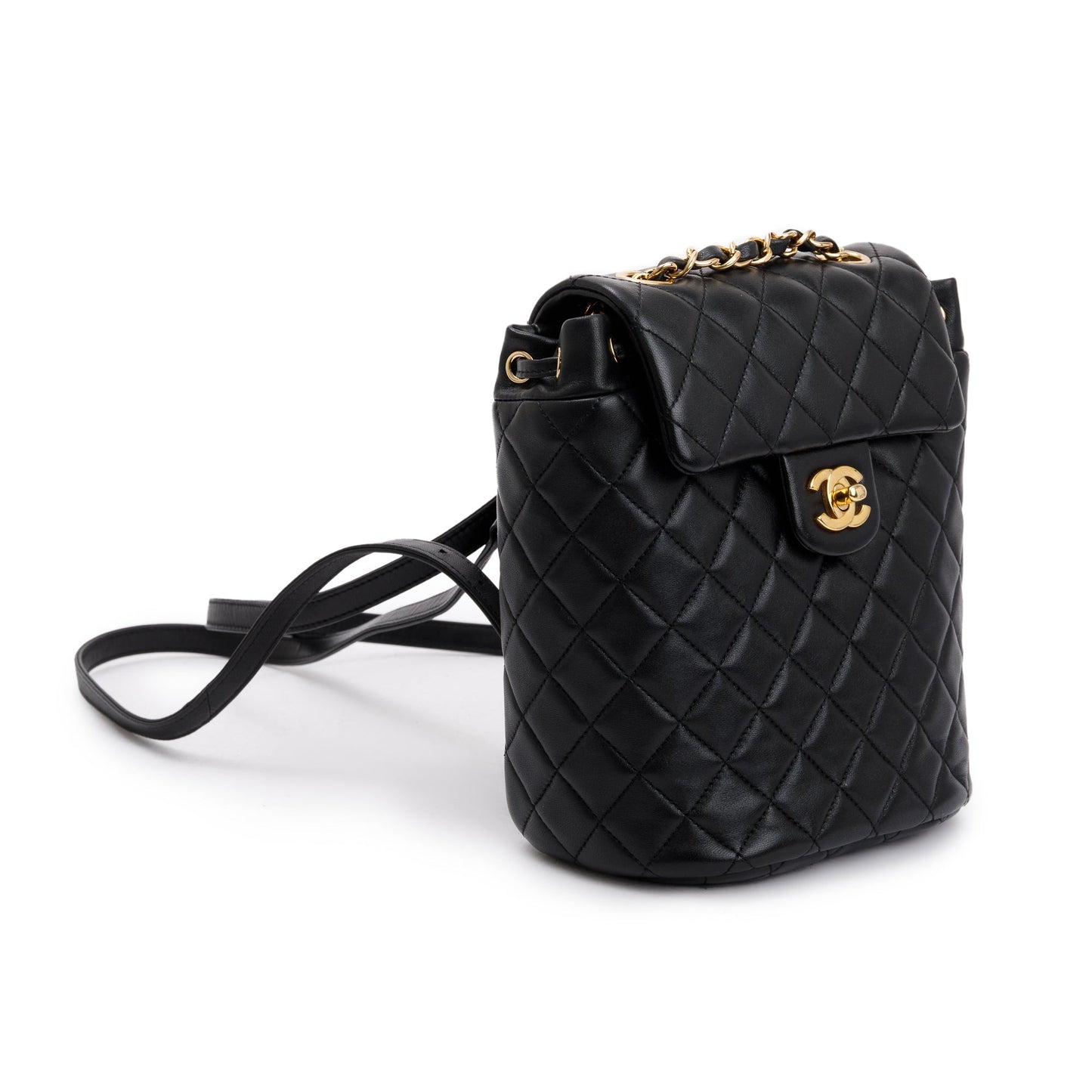 Chanel Quilted Urban Spirit Backpack Leather Lambskin Black Travel Bag Authenticity Card
