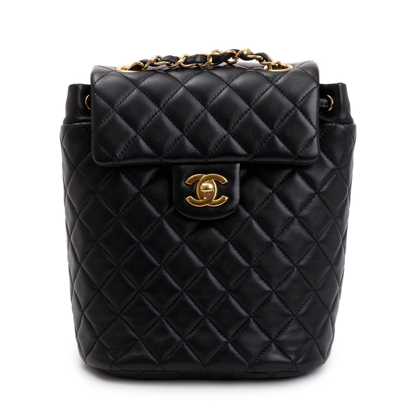 Chanel Quilted Urban Spirit Backpack Leather Lambskin Black Travel Bag Authenticity Card