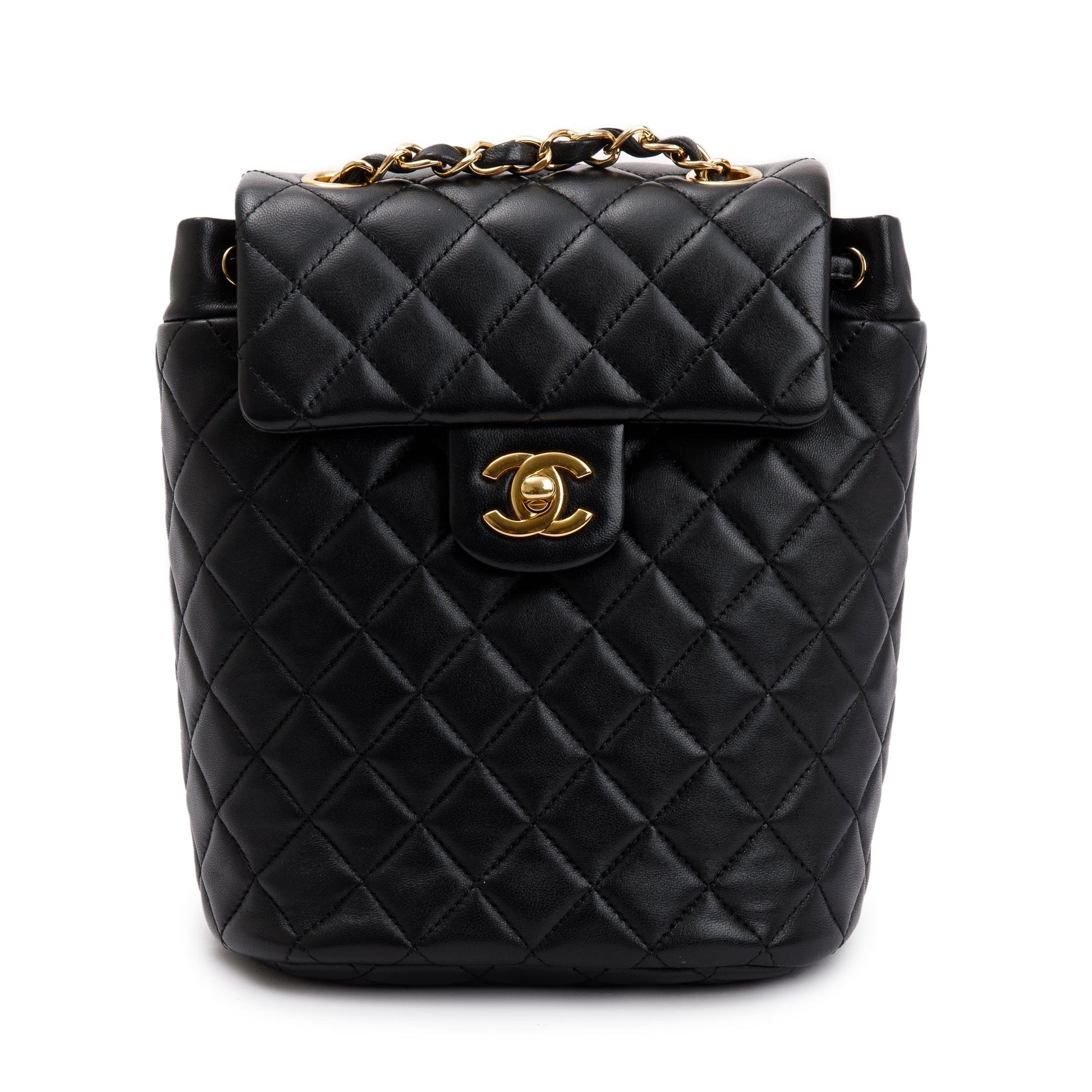 Chanel Quilted Urban Spirit Backpack Leather Lambskin Black Travel Bag Authenticity Card