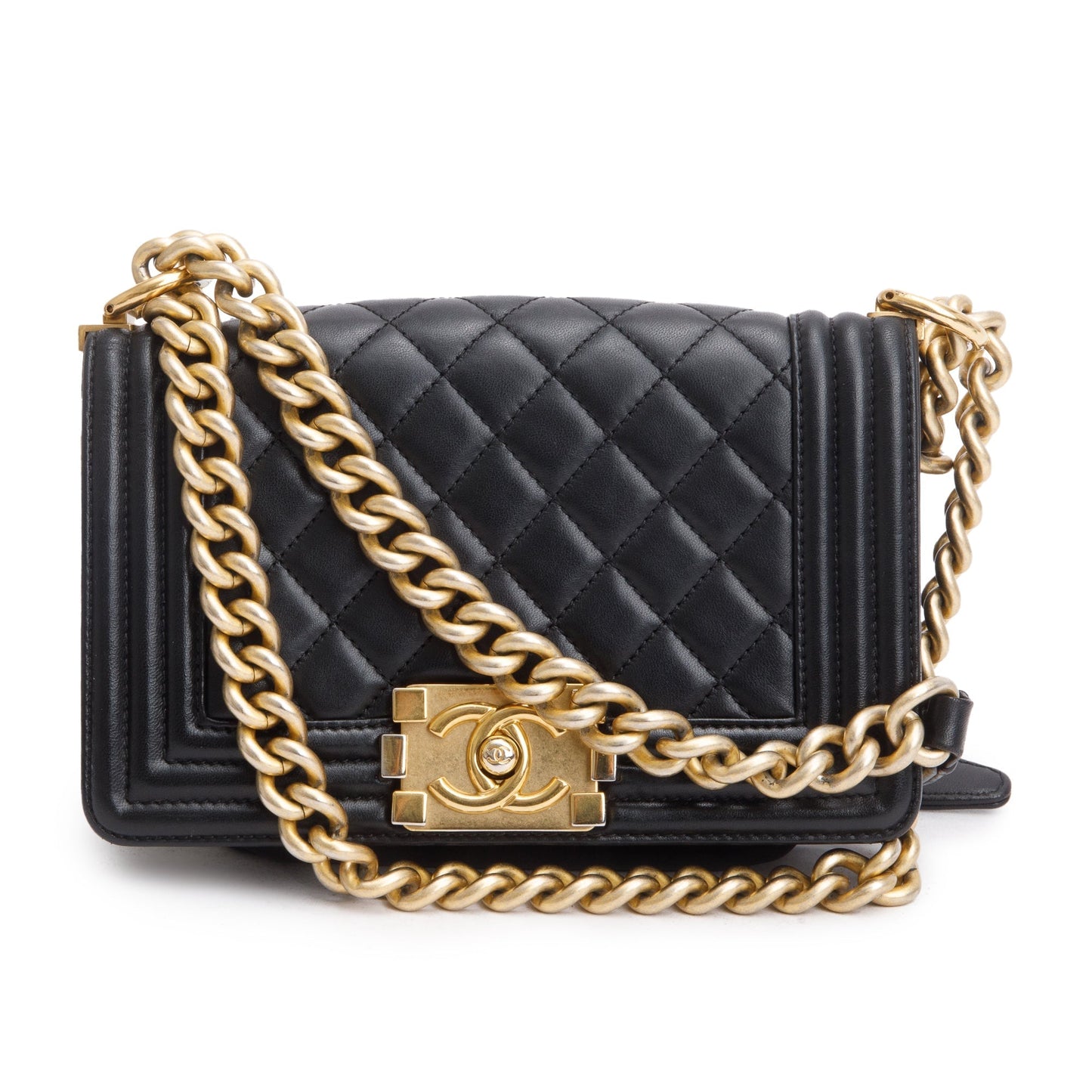 Chanel Quilted Boy Leather Lambskin Black Travel Bag Authenticity Card