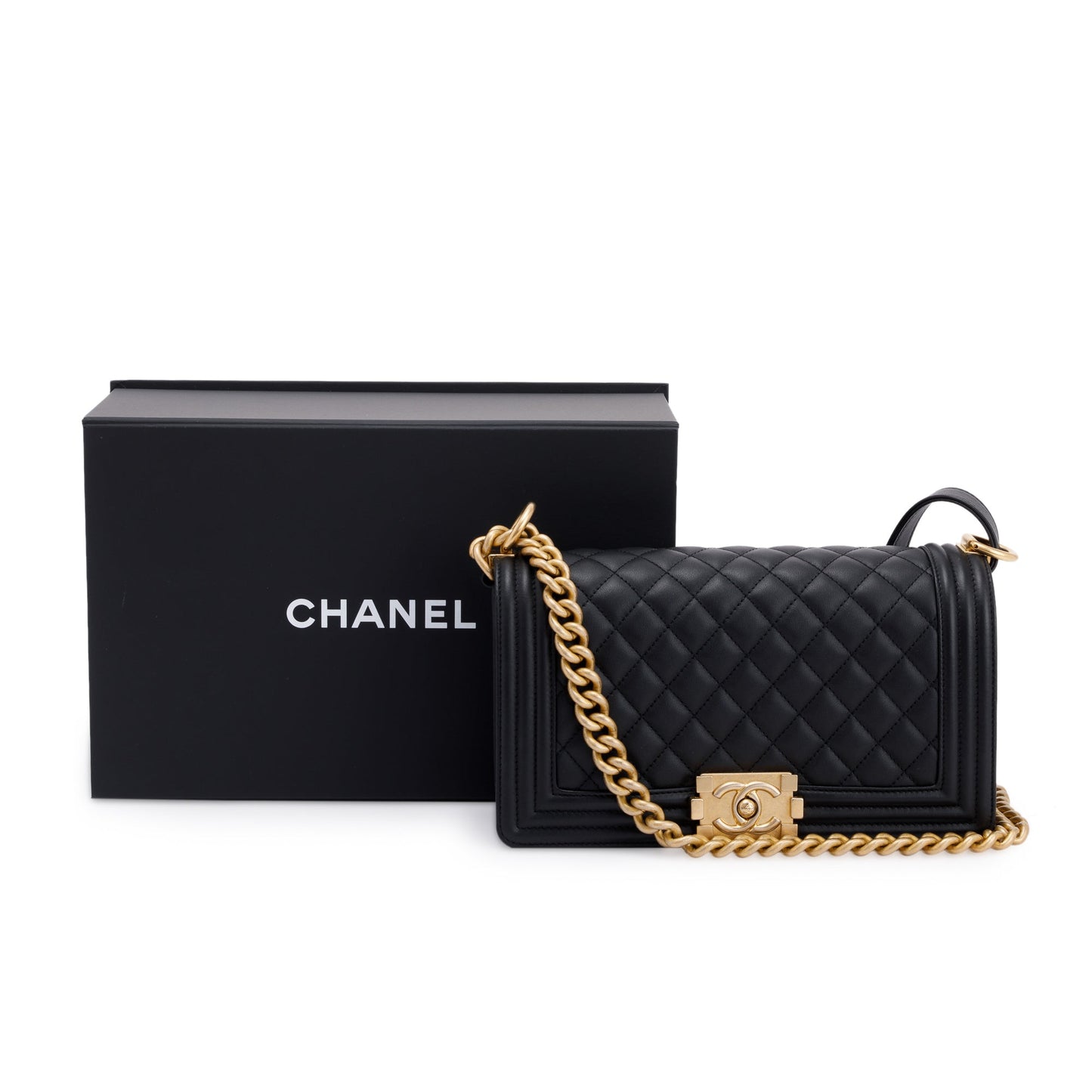 Chanel Quilted Boy Lambskin Black Travel Bag W Box