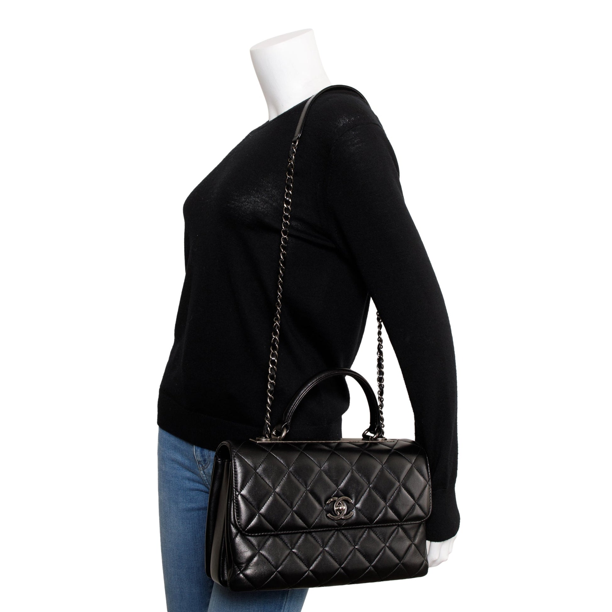 Chanel Quilted Trendy CC Top Handle Lambskin Black Travel Bag