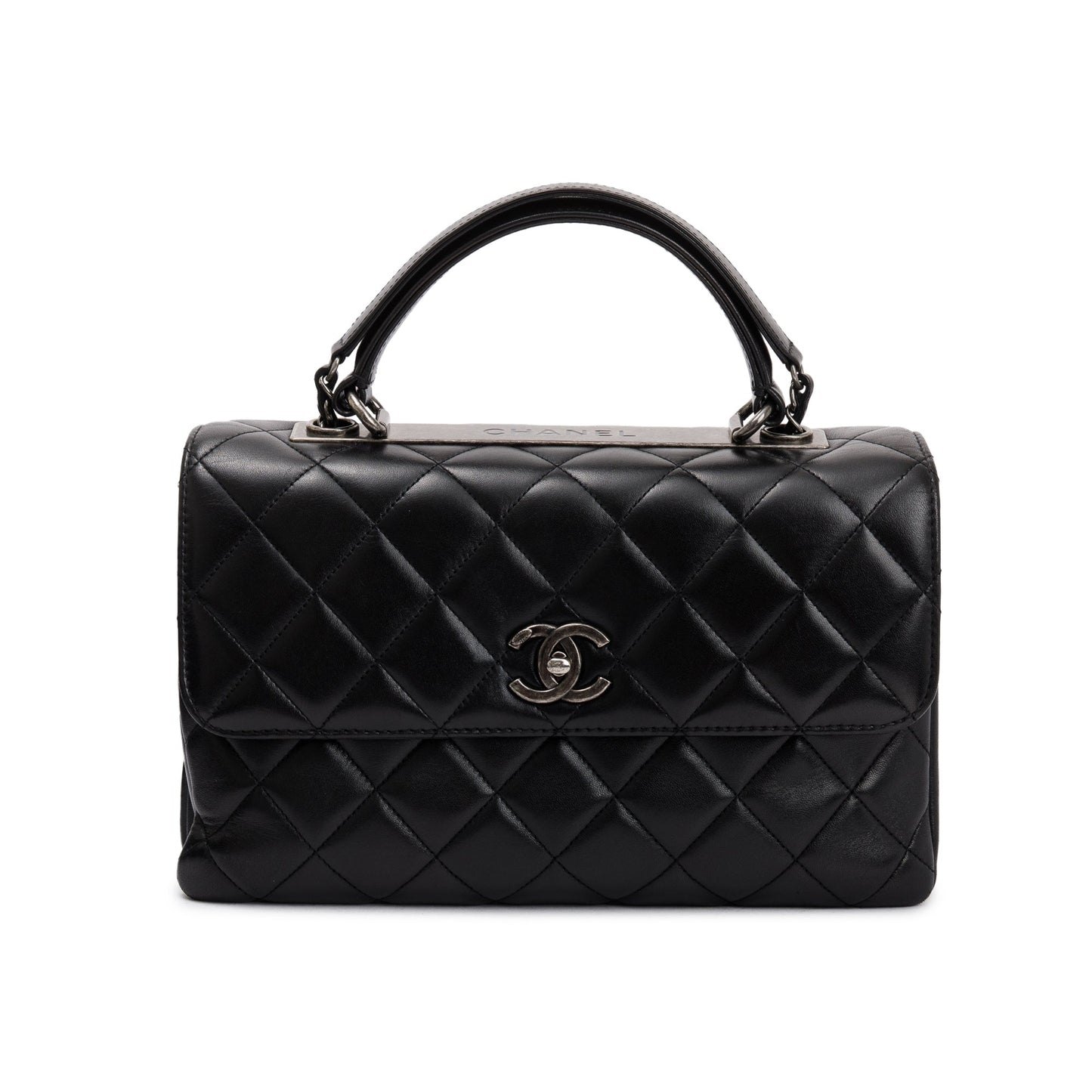 Chanel Quilted Trendy CC Top Handle Lambskin Black Travel Bag