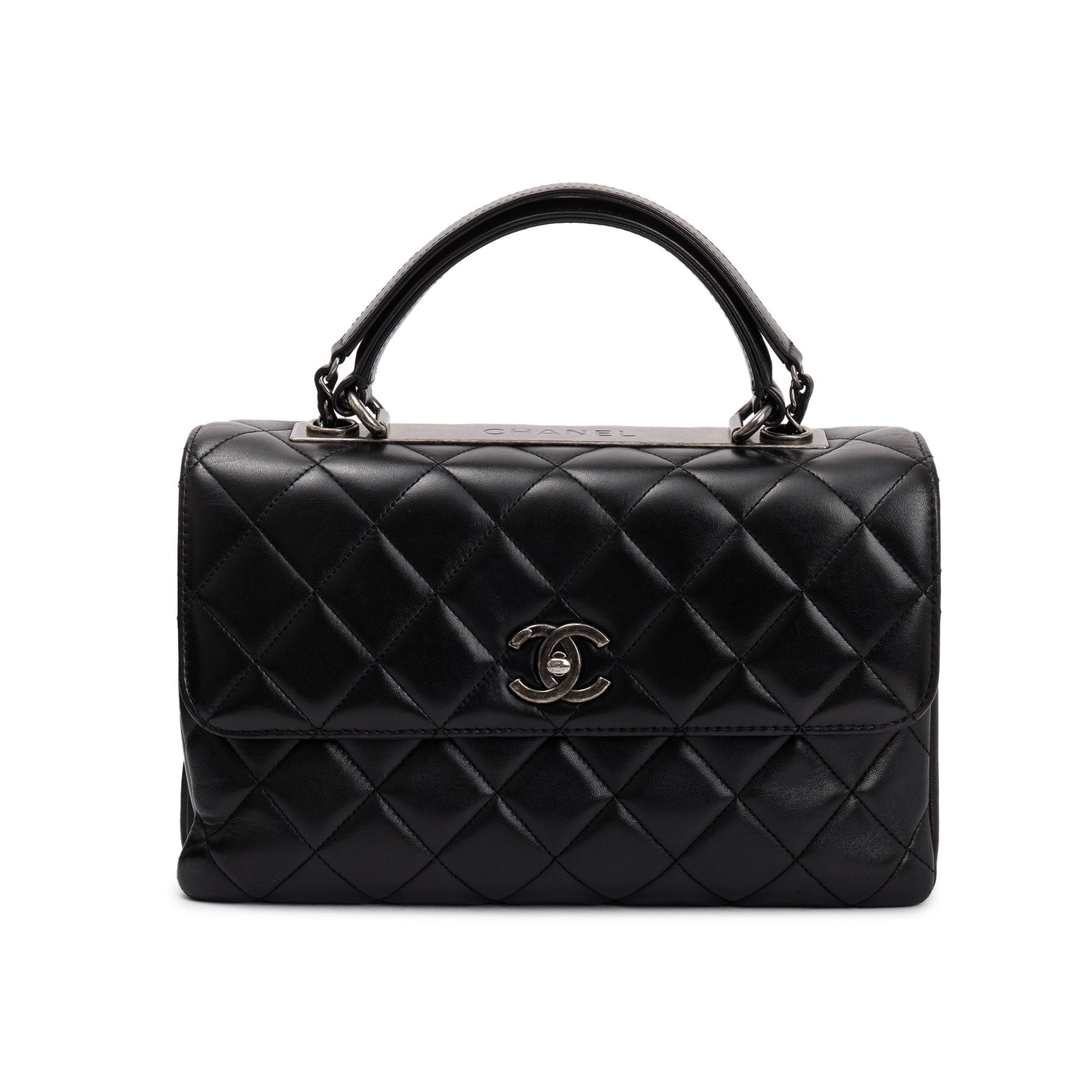 Chanel Quilted Trendy CC Top Handle Lambskin Black Travel Bag