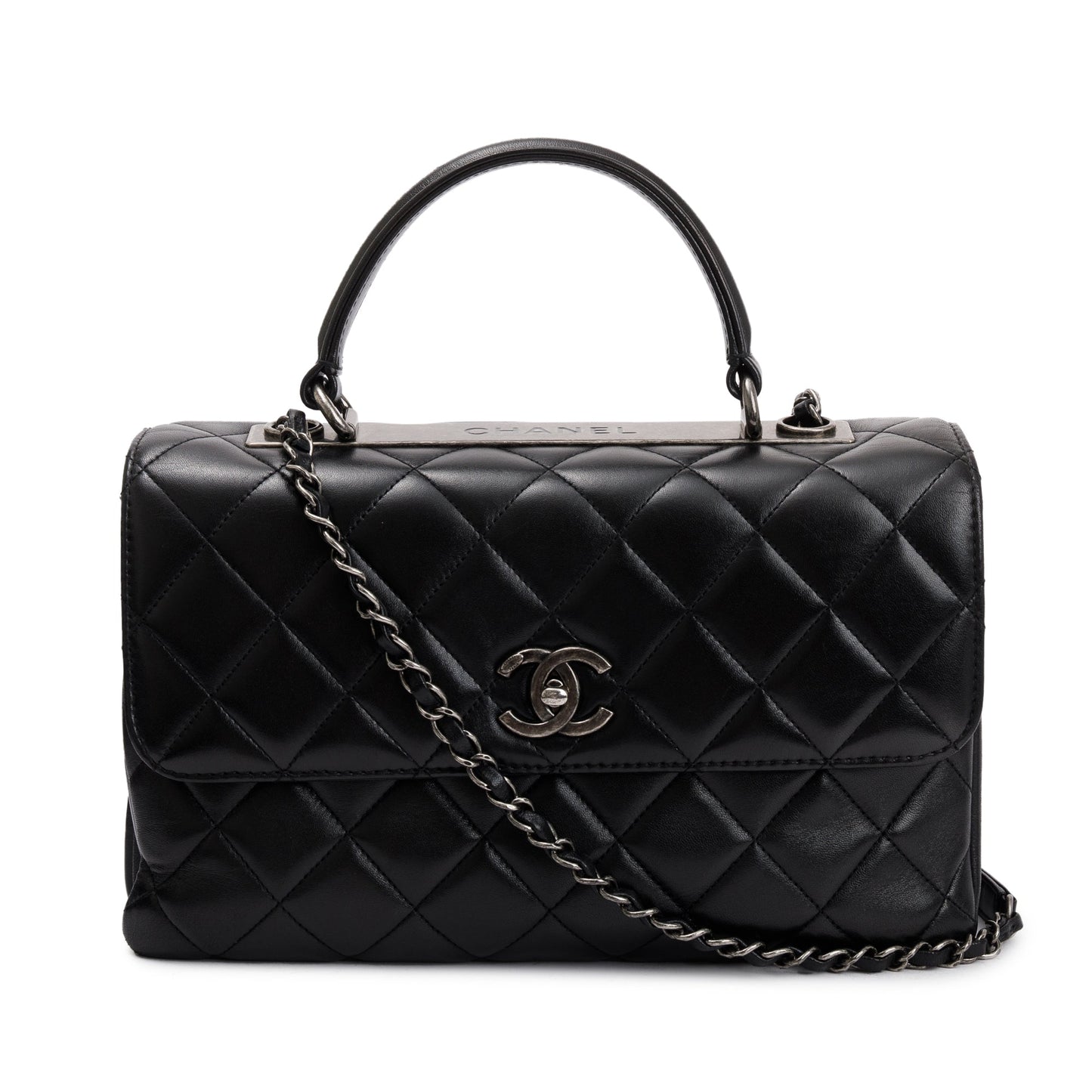 Chanel Quilted Trendy CC Top Handle Lambskin Black Travel Bag
