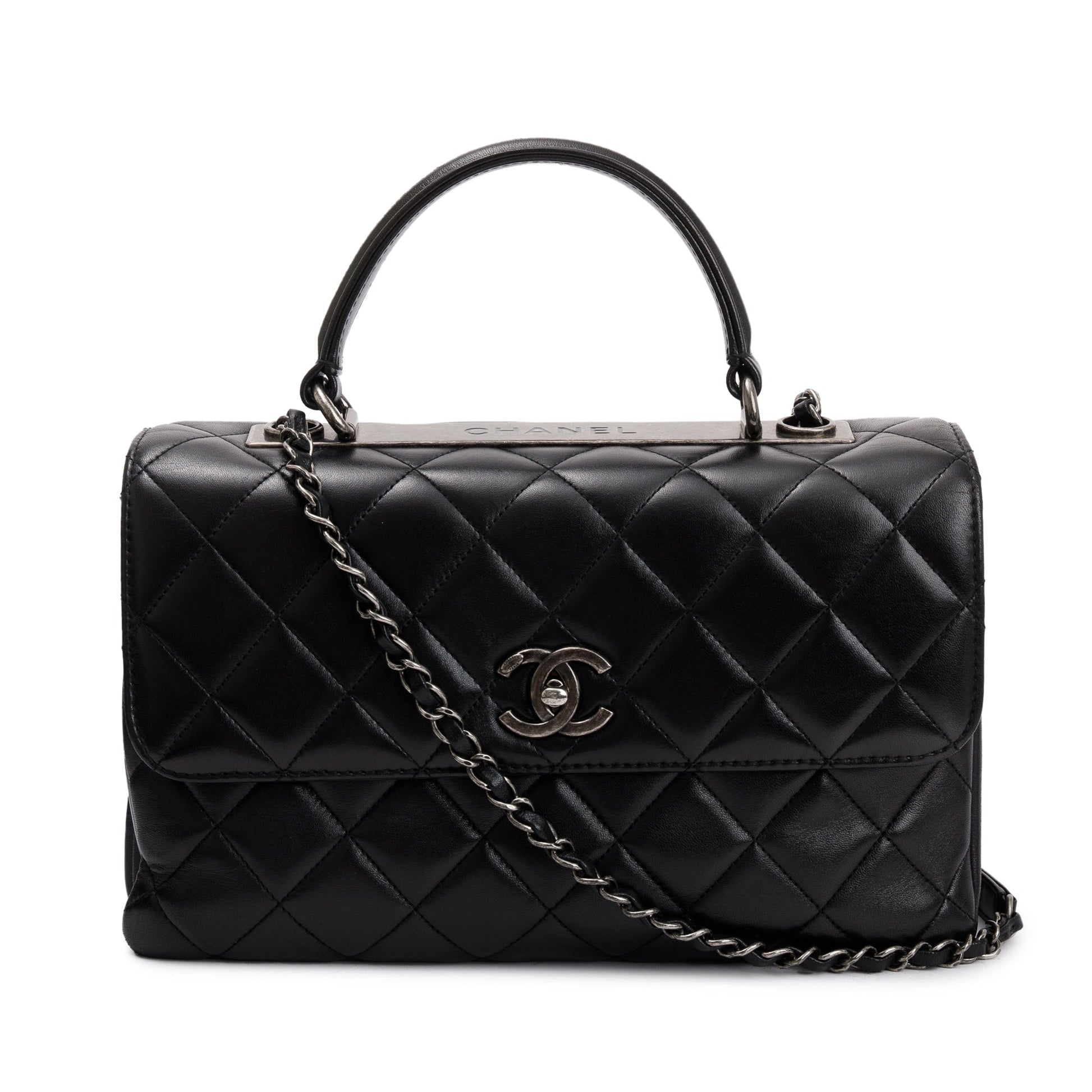 Chanel Quilted Trendy CC Top Handle Lambskin Black Travel Bag