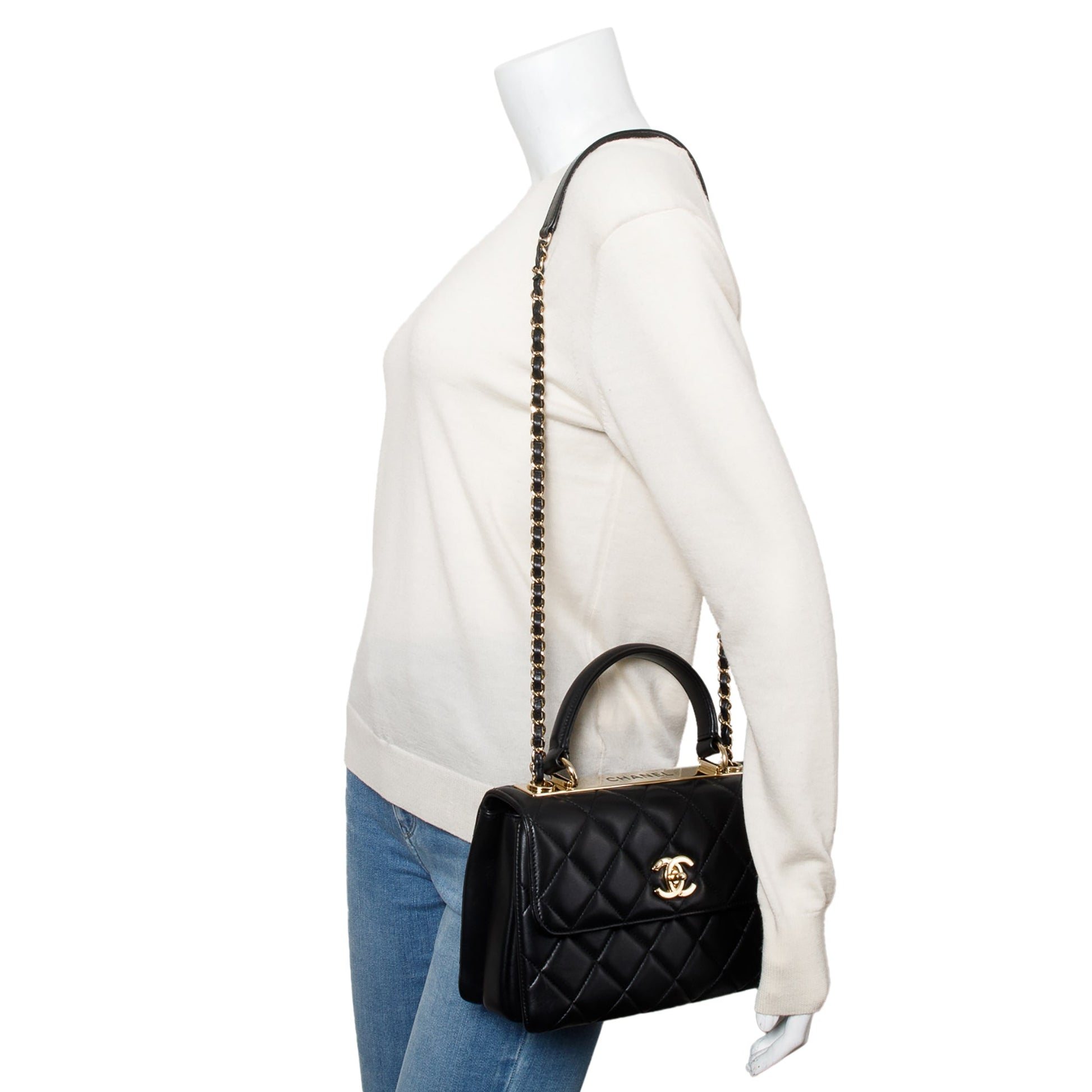 Chanel Quilted Trendy CC Top Handle Lambskin Black Travel Bag Authenticity Card
