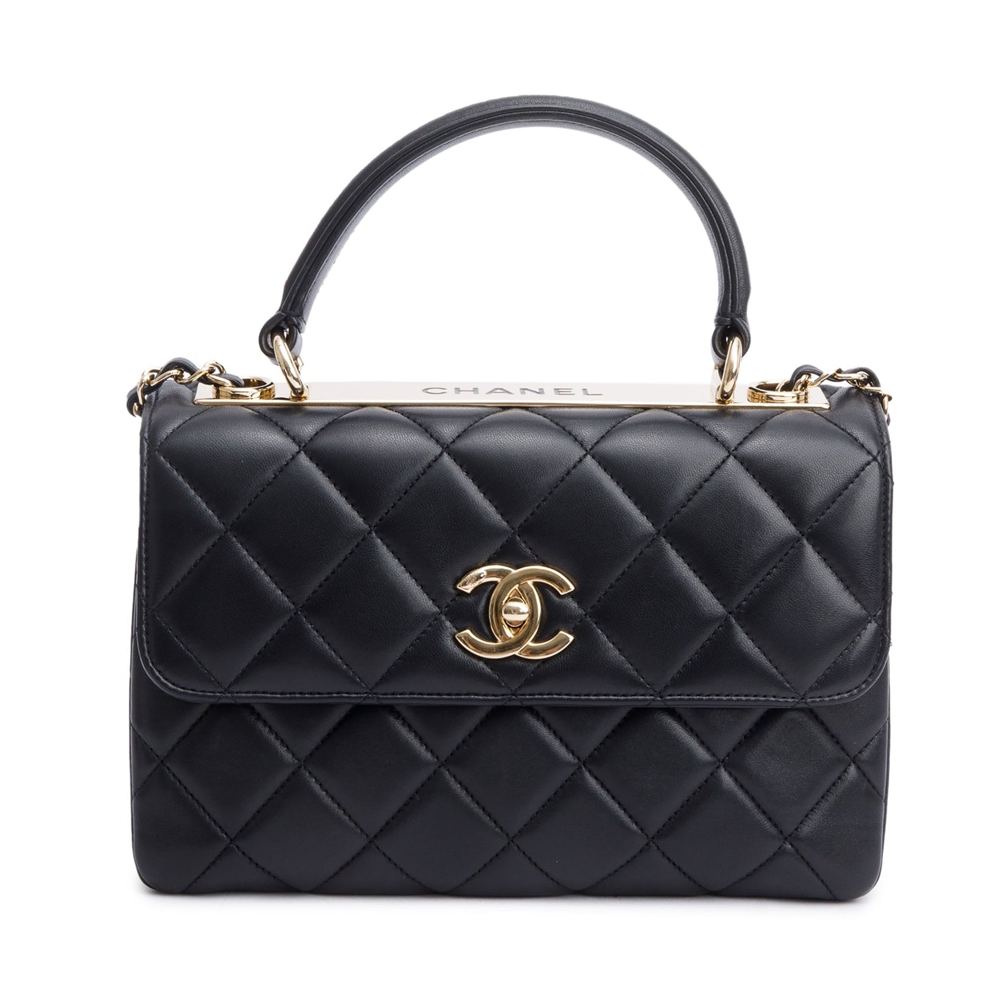 Chanel Quilted Trendy CC Top Handle Lambskin Black Travel Bag Authenticity Card