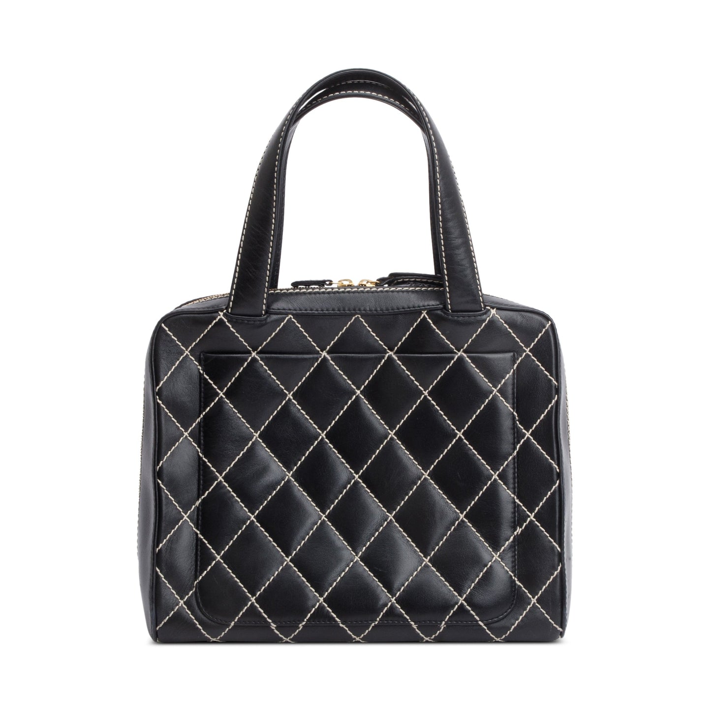 Chanel Quilted Surpique Bowler Leather Black Travel Bag