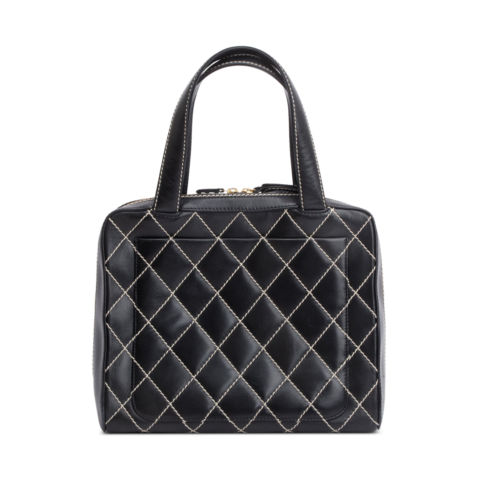 Chanel Quilted Surpique Bowler Leather Black Travel Bag
