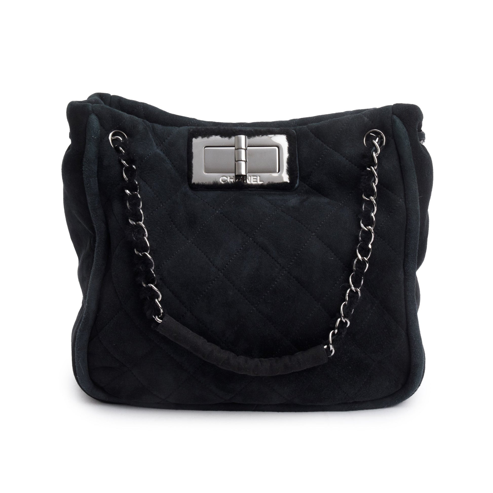Chanel Quilted Nubuck Shearling Reissue Black Travel Bag