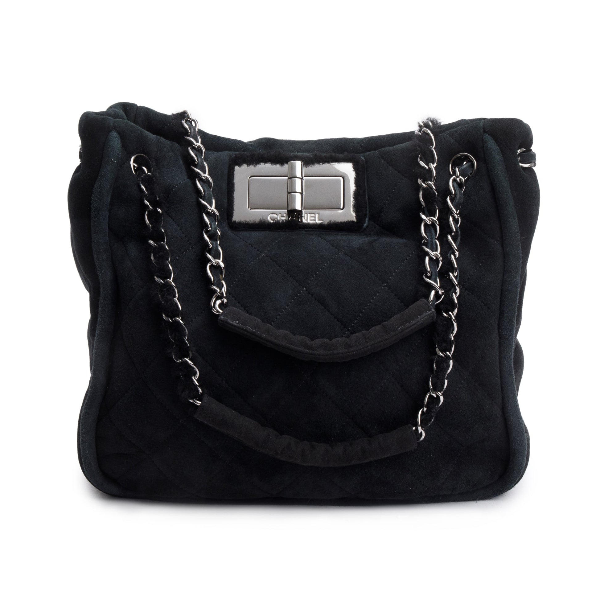 Chanel Quilted Nubuck Shearling Reissue Black Travel Bag