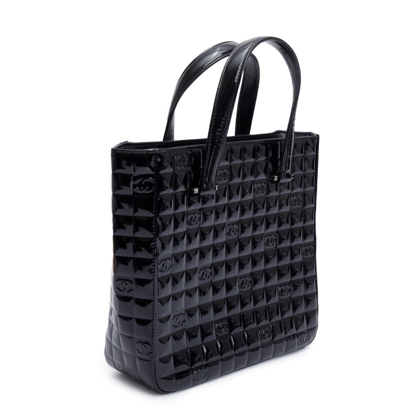 Chanel Quilted Patent Chocolate Bar CC Leather Black Travel Bag 3