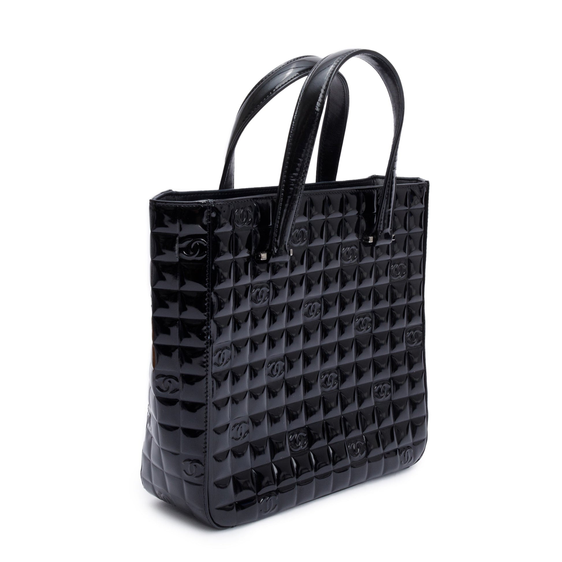 Chanel Quilted Patent Chocolate Bar CC Leather Black Travel Bag 3