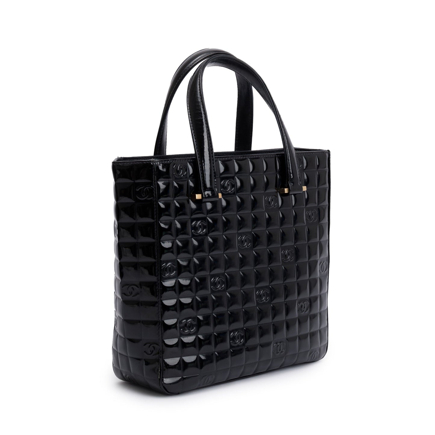 Chanel Quilted Patent Chocolate Bar CC Leather Black Travel Bag