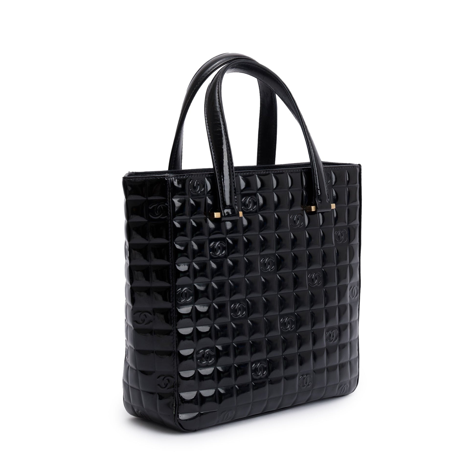Chanel Quilted Patent Chocolate Bar CC Leather Black Travel Bag