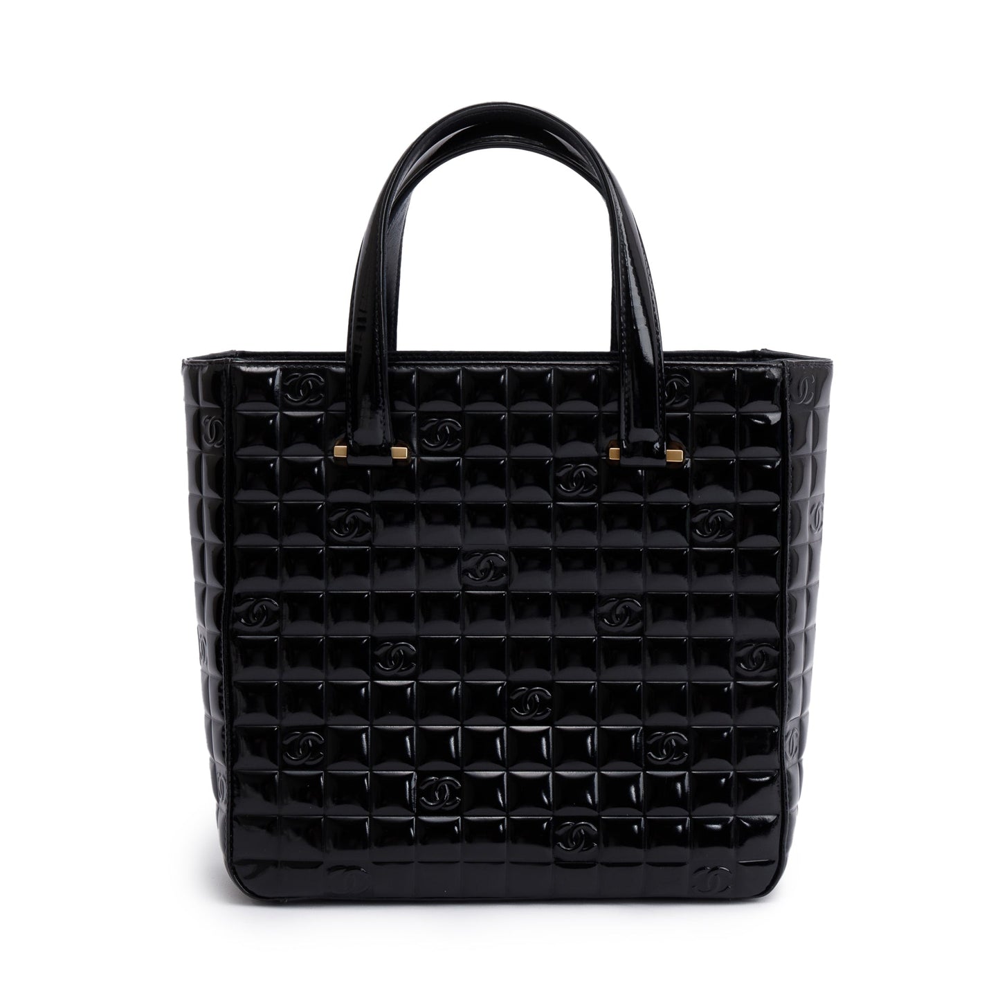 Chanel Quilted Patent Chocolate Bar CC Leather Black Travel Bag