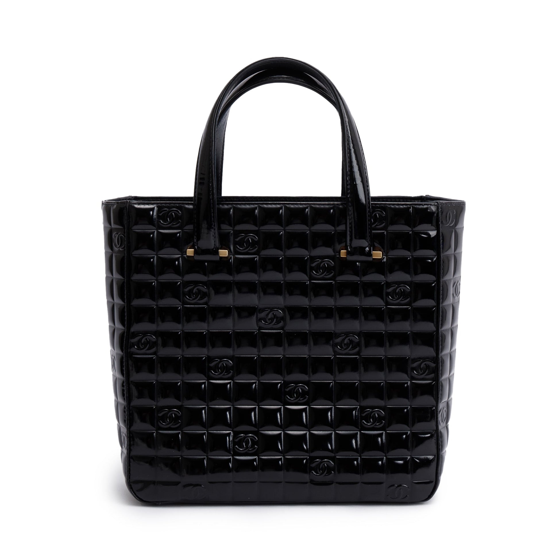 Chanel Quilted Patent Chocolate Bar CC Leather Black Travel Bag