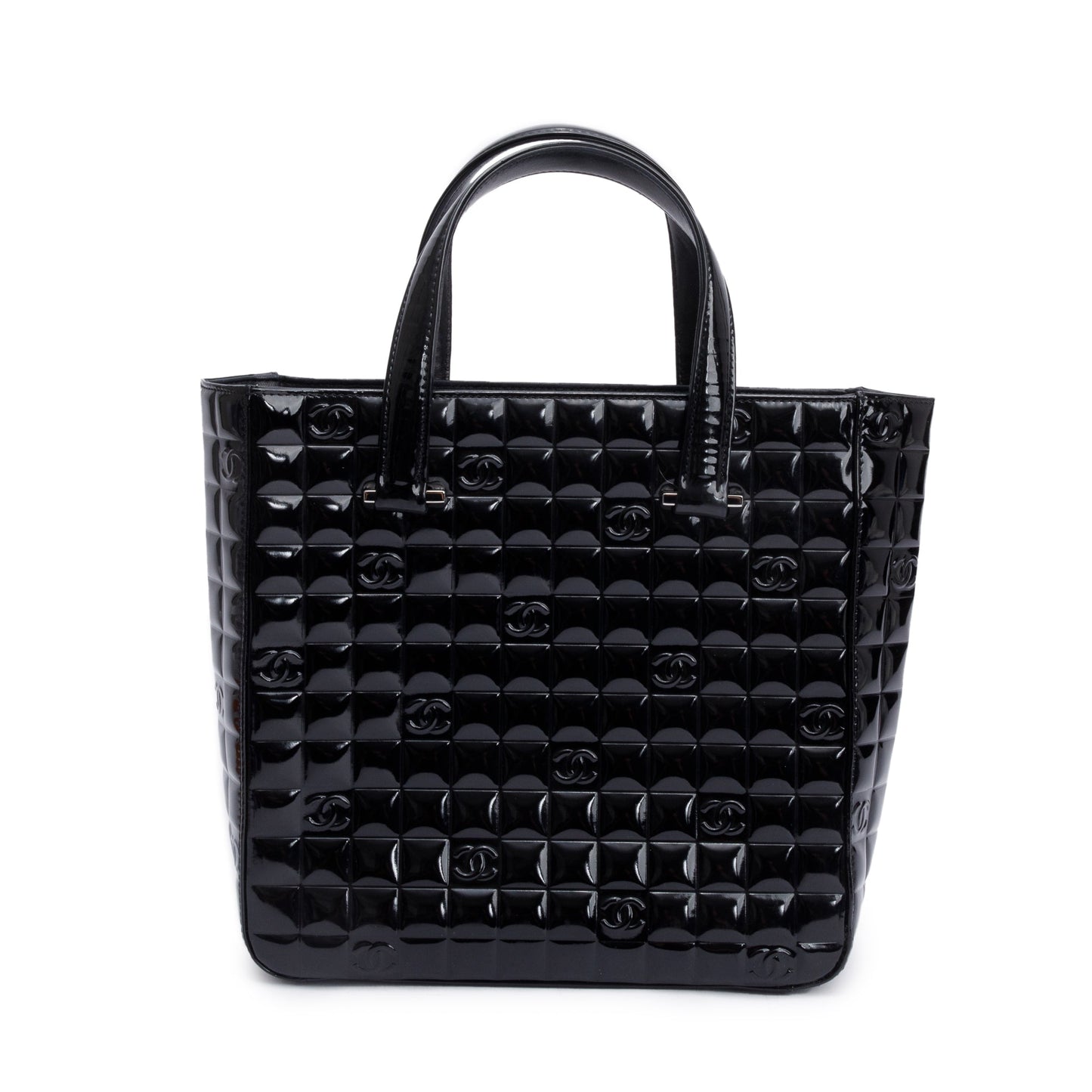 Chanel Quilted Patent Chocolate Bar CC Leather Black Travel Bag 3