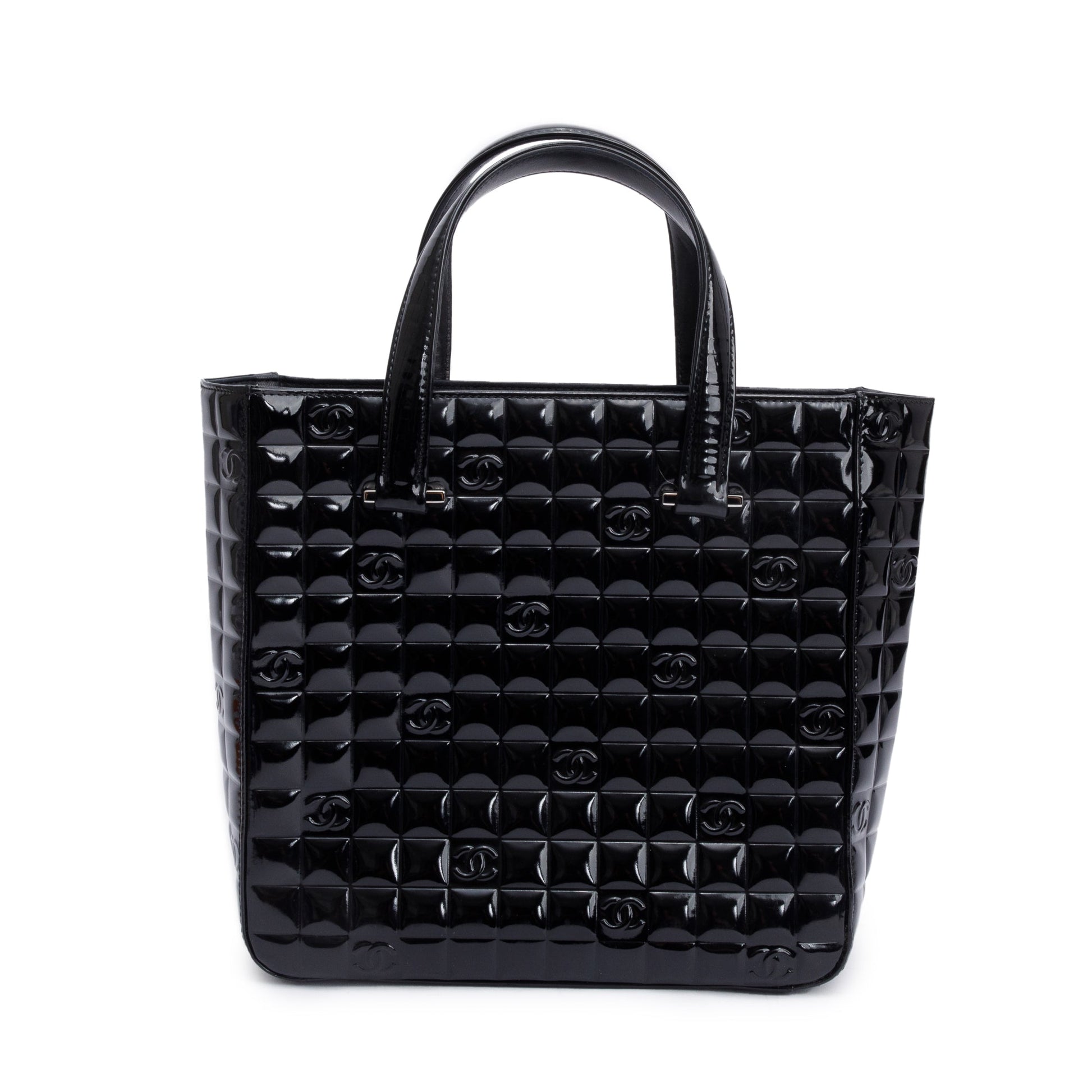 Chanel Quilted Patent Chocolate Bar CC Leather Black Travel Bag 3