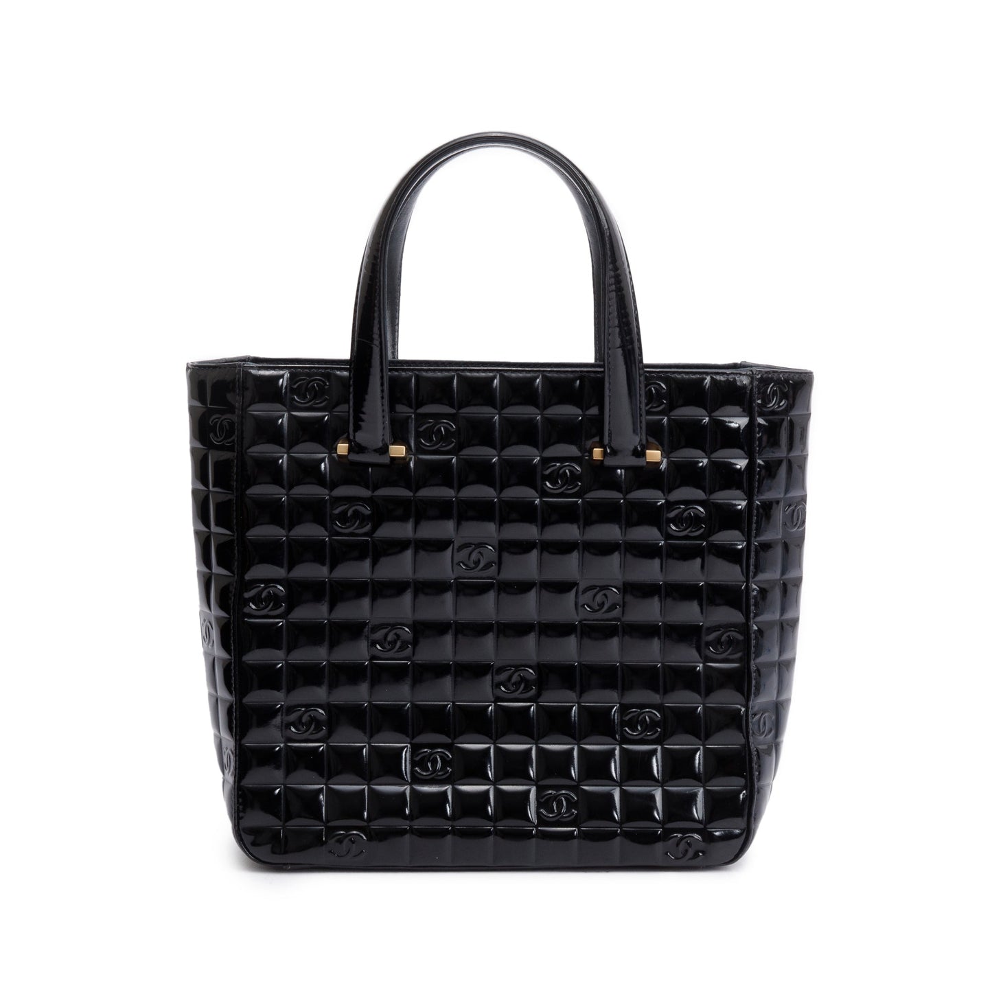 Chanel Quilted Patent Chocolate Bar CC Leather Black Travel Bag Tote Bag