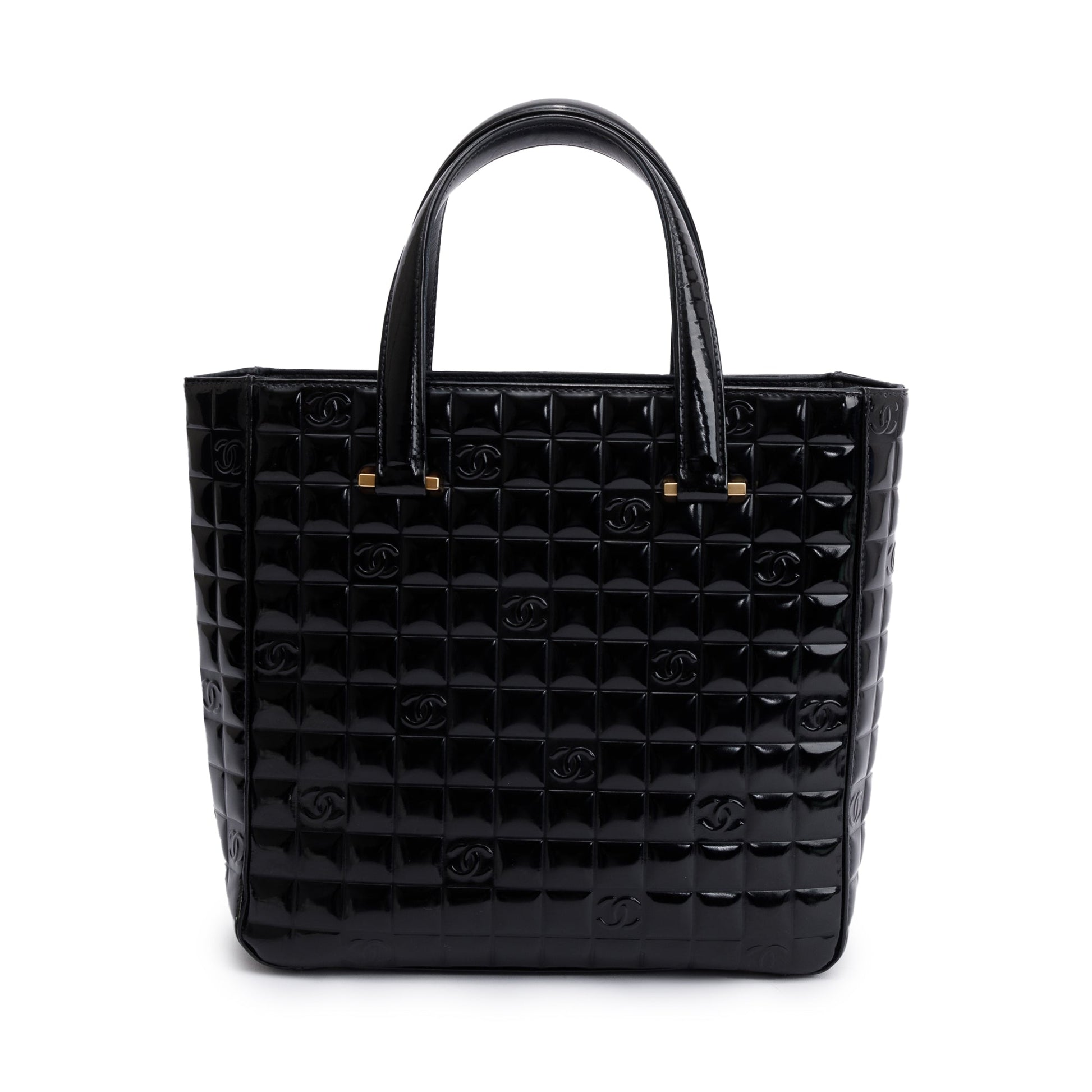Chanel Quilted Patent Chocolate Bar CC Leather Black Travel Bag