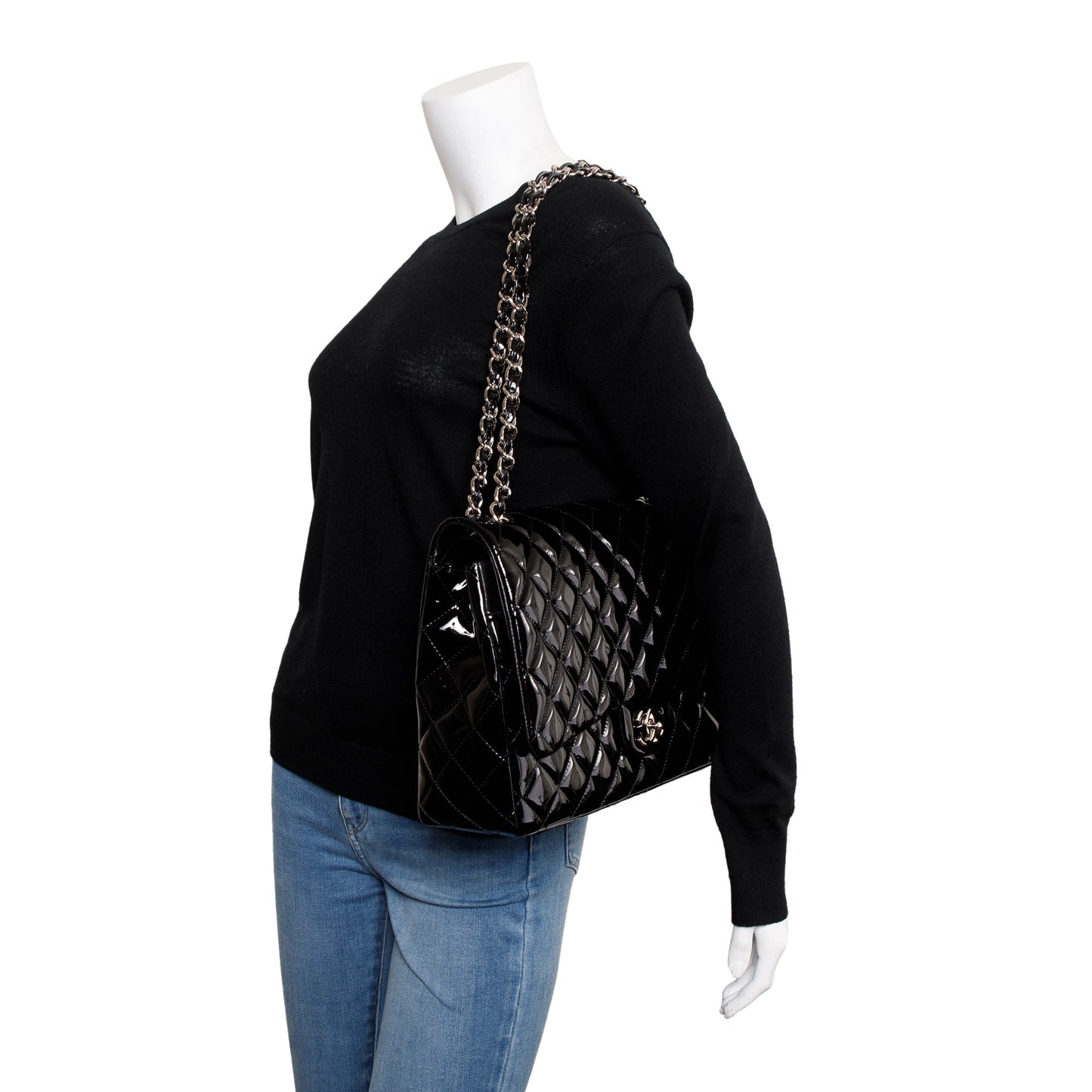 Chanel Quilted Patent Classic Maxi Double Leather Black Travel Bag