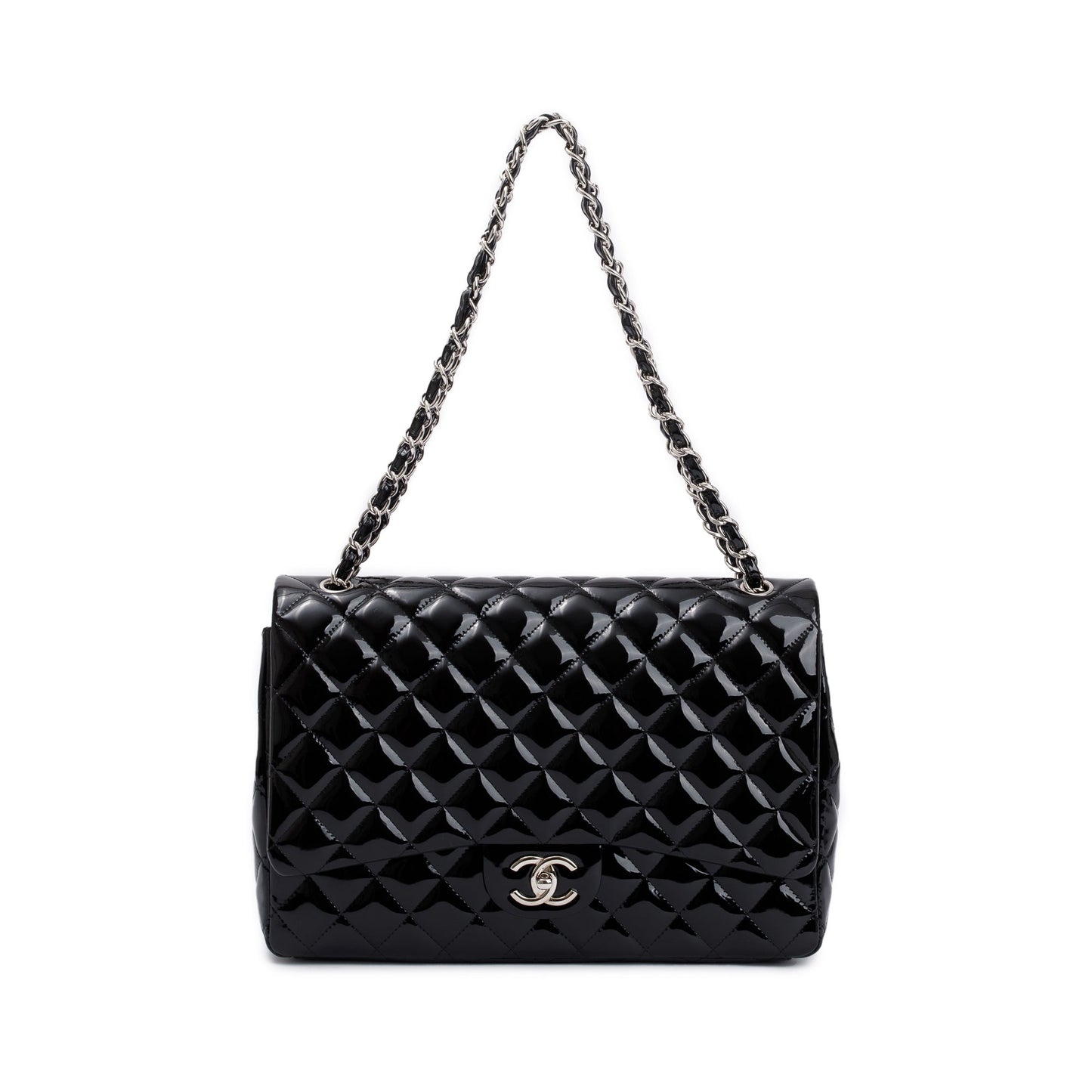 Chanel Quilted Patent Classic Maxi Double Leather Black Travel Bag
