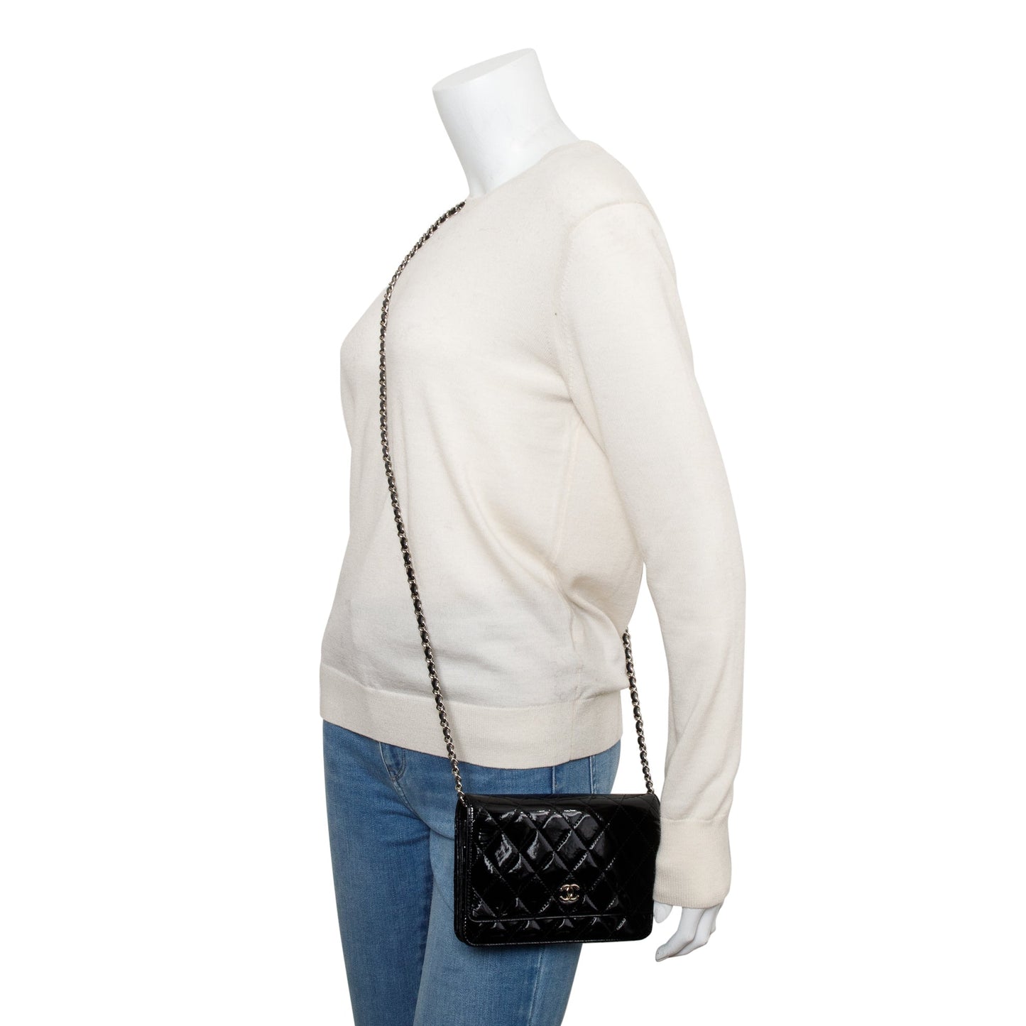 Chanel Quilted Patent Classic on Leather Black Wallet Case