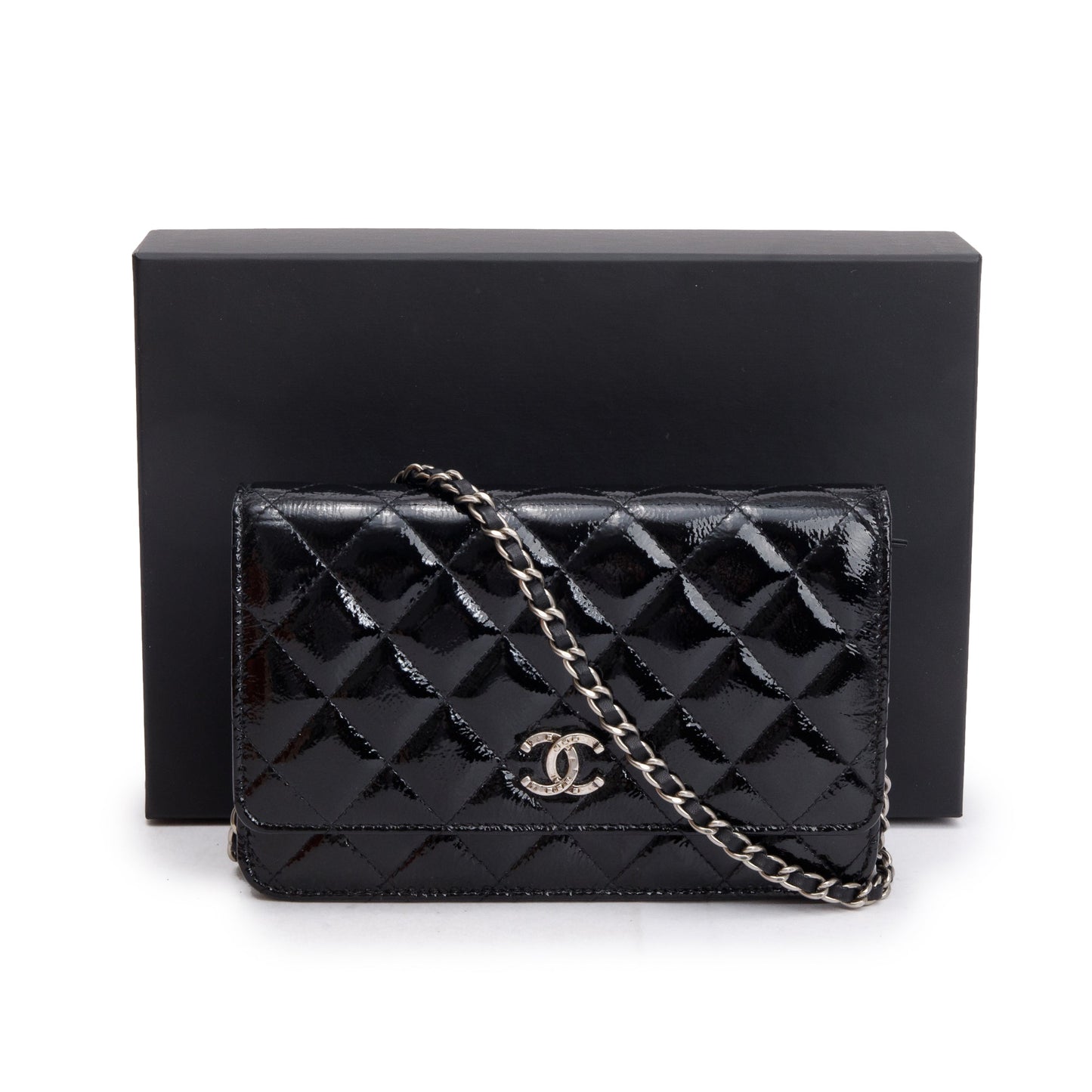 Chanel Quilted Patent Classic on Leather Black Wallet Case Authenticity Card