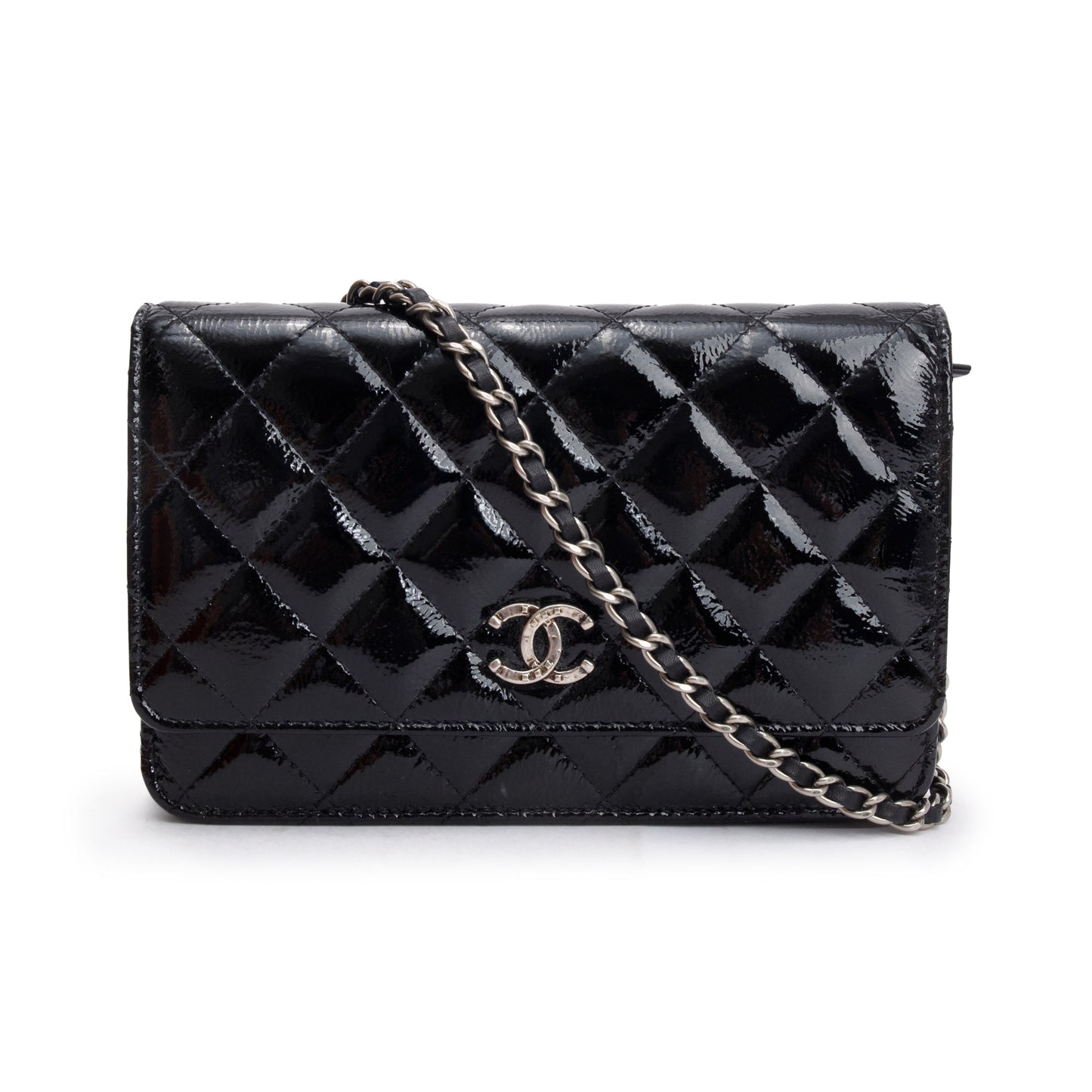 Chanel Quilted Patent Classic on Leather Black Wallet Case Authenticity Card