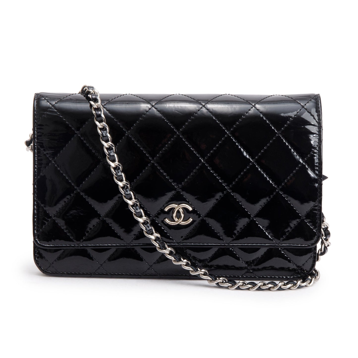 Chanel Quilted Patent Classic on Leather Black Wallet Case