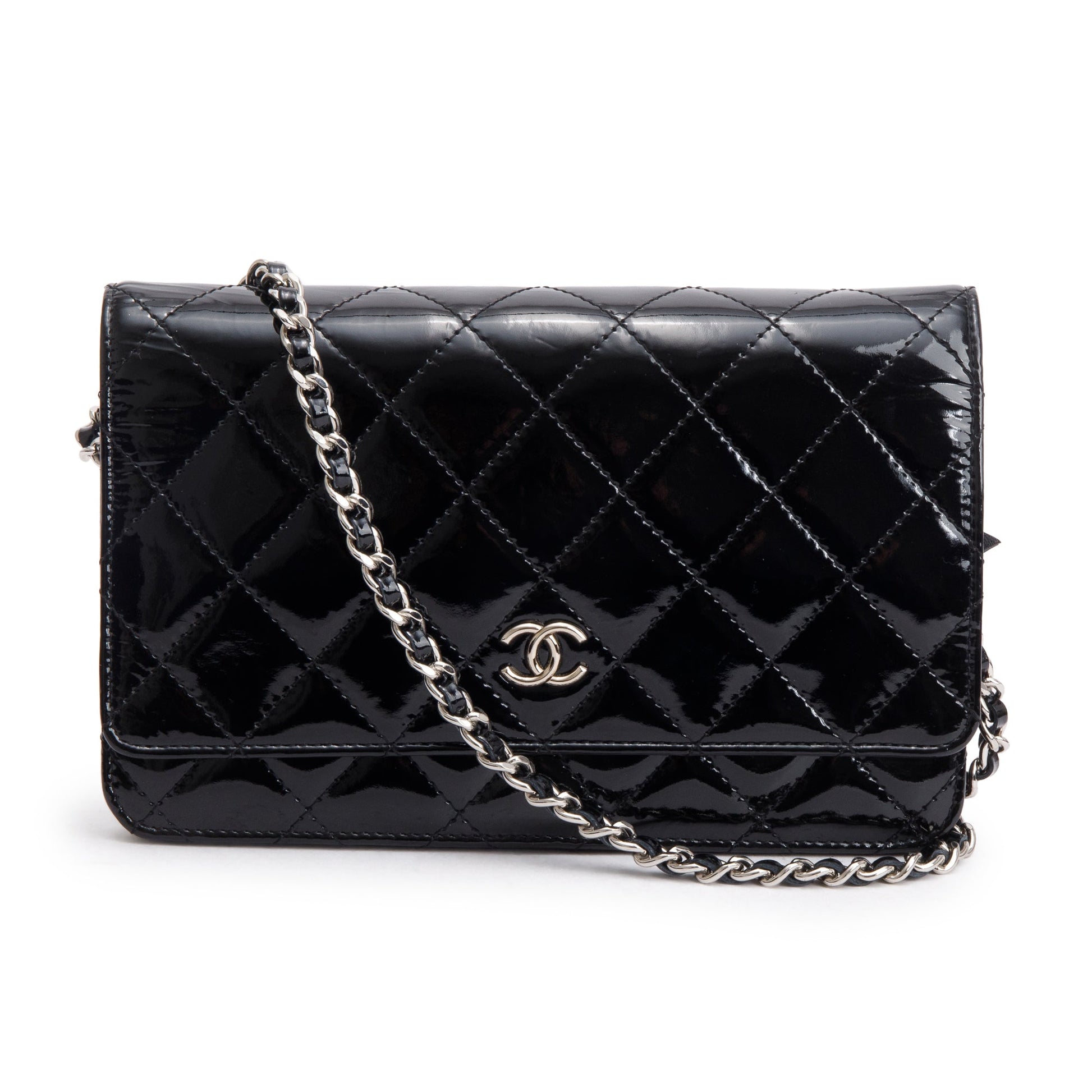 Chanel Quilted Patent Classic on Leather Black Wallet Case