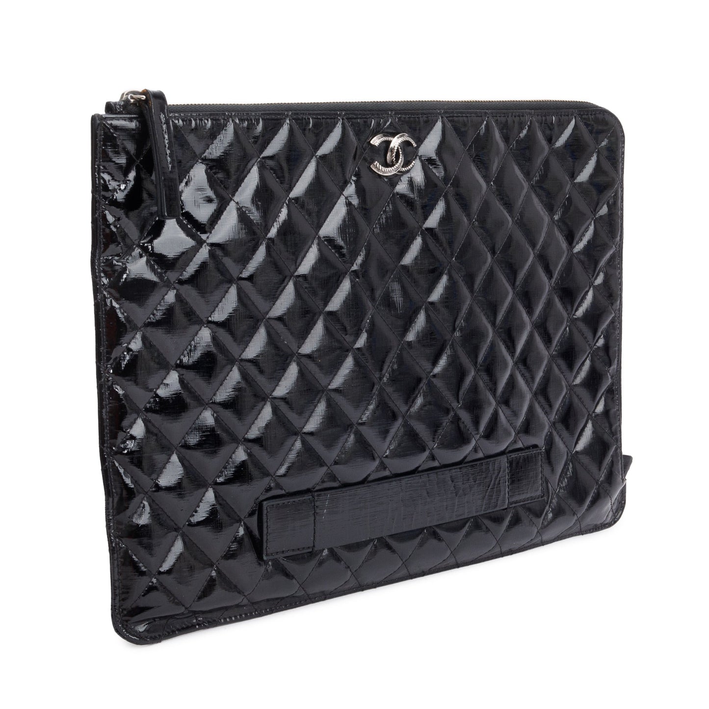 Chanel Quilted Patent Laptop Leather Black Travel Bag