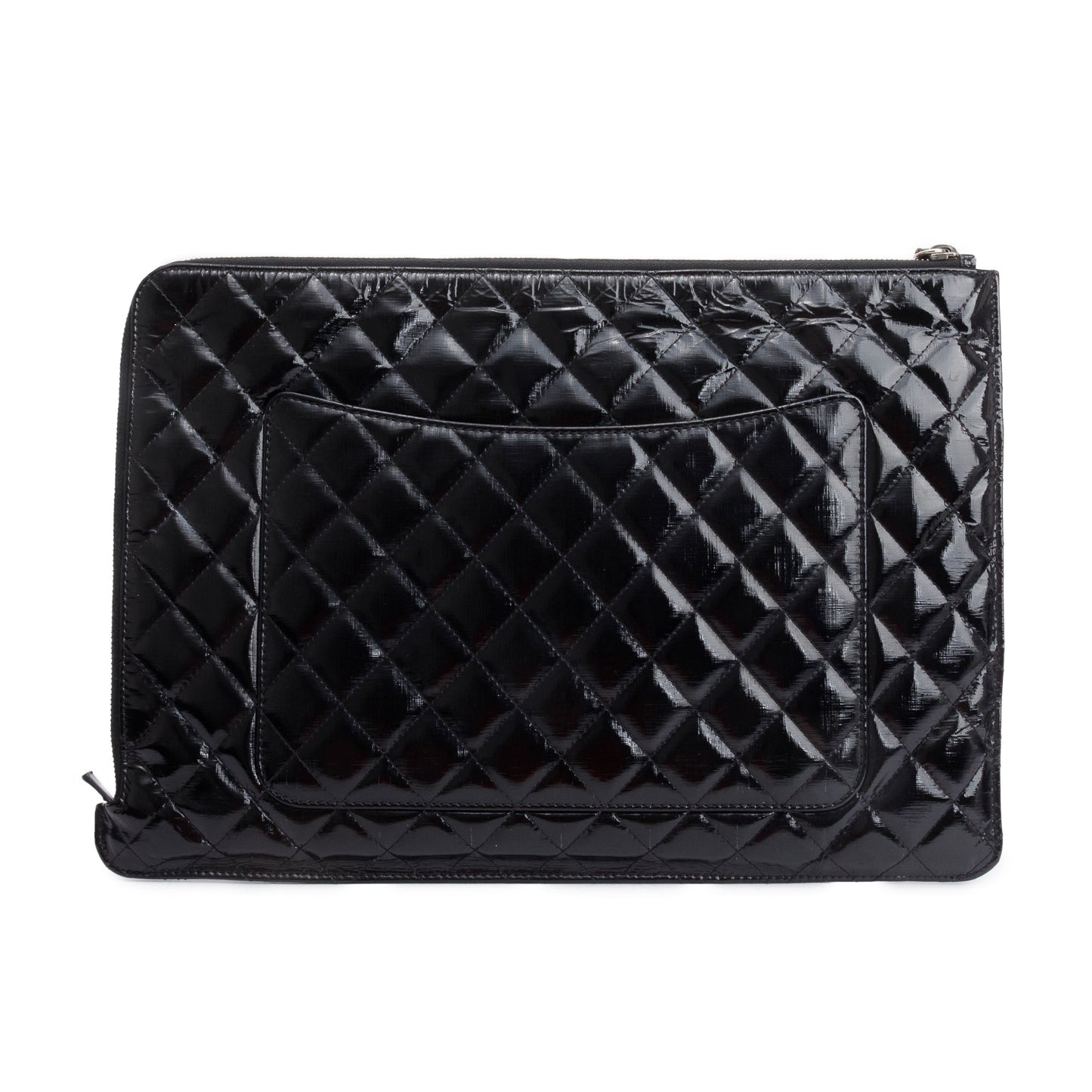 Chanel Quilted Patent Laptop Leather Black Travel Bag