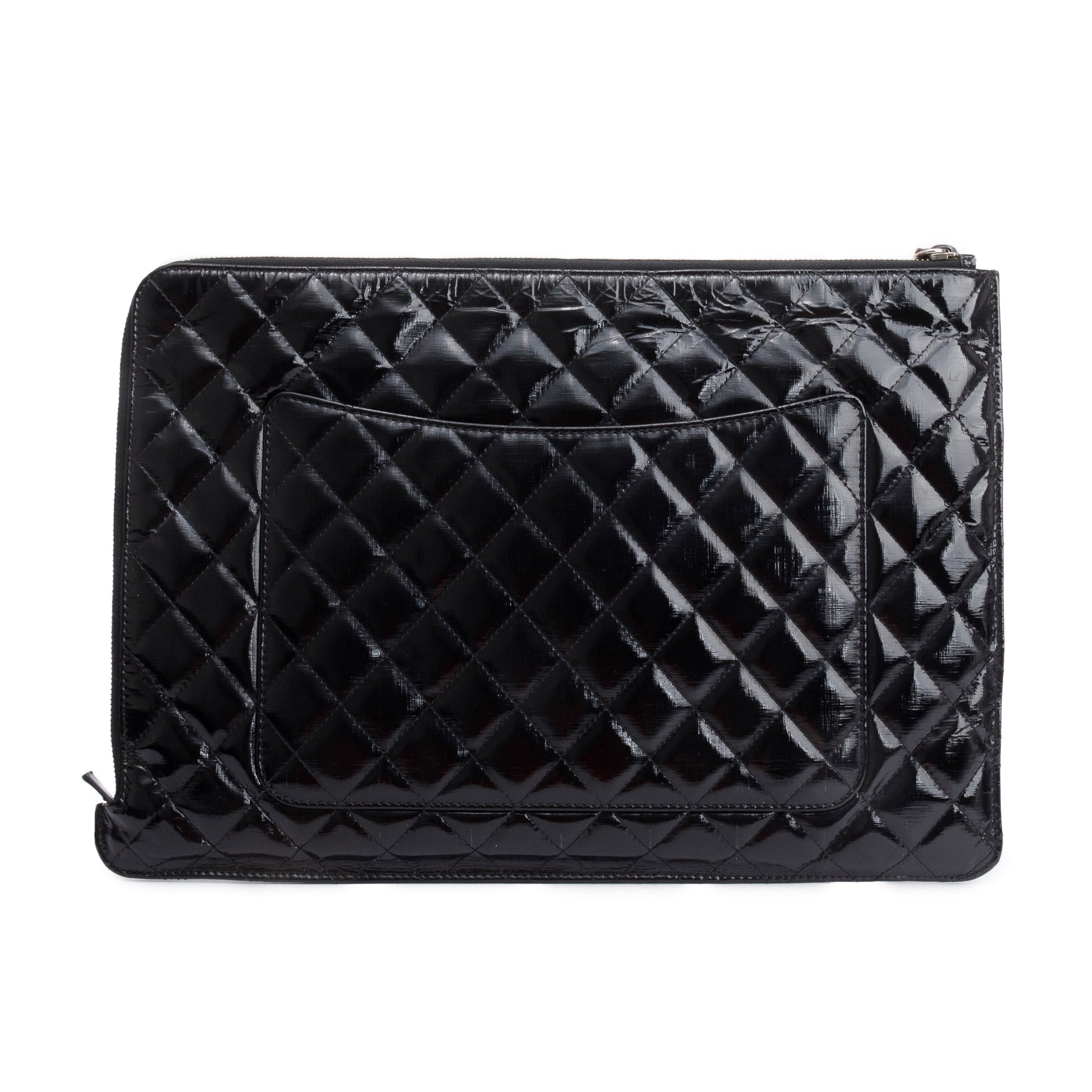 Chanel Quilted Patent Laptop Leather Black Travel Bag