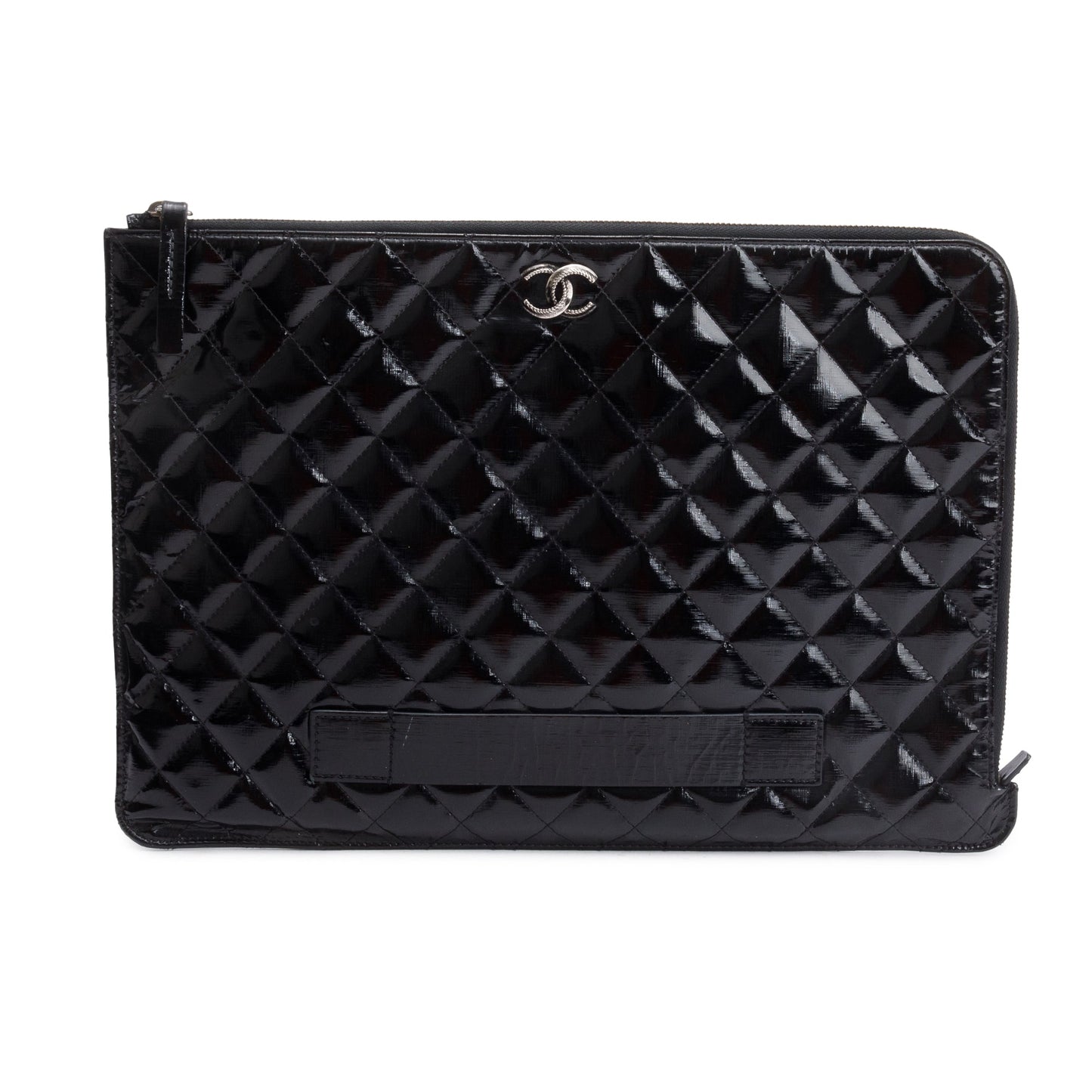 Chanel Quilted Patent Laptop Leather Black Travel Bag