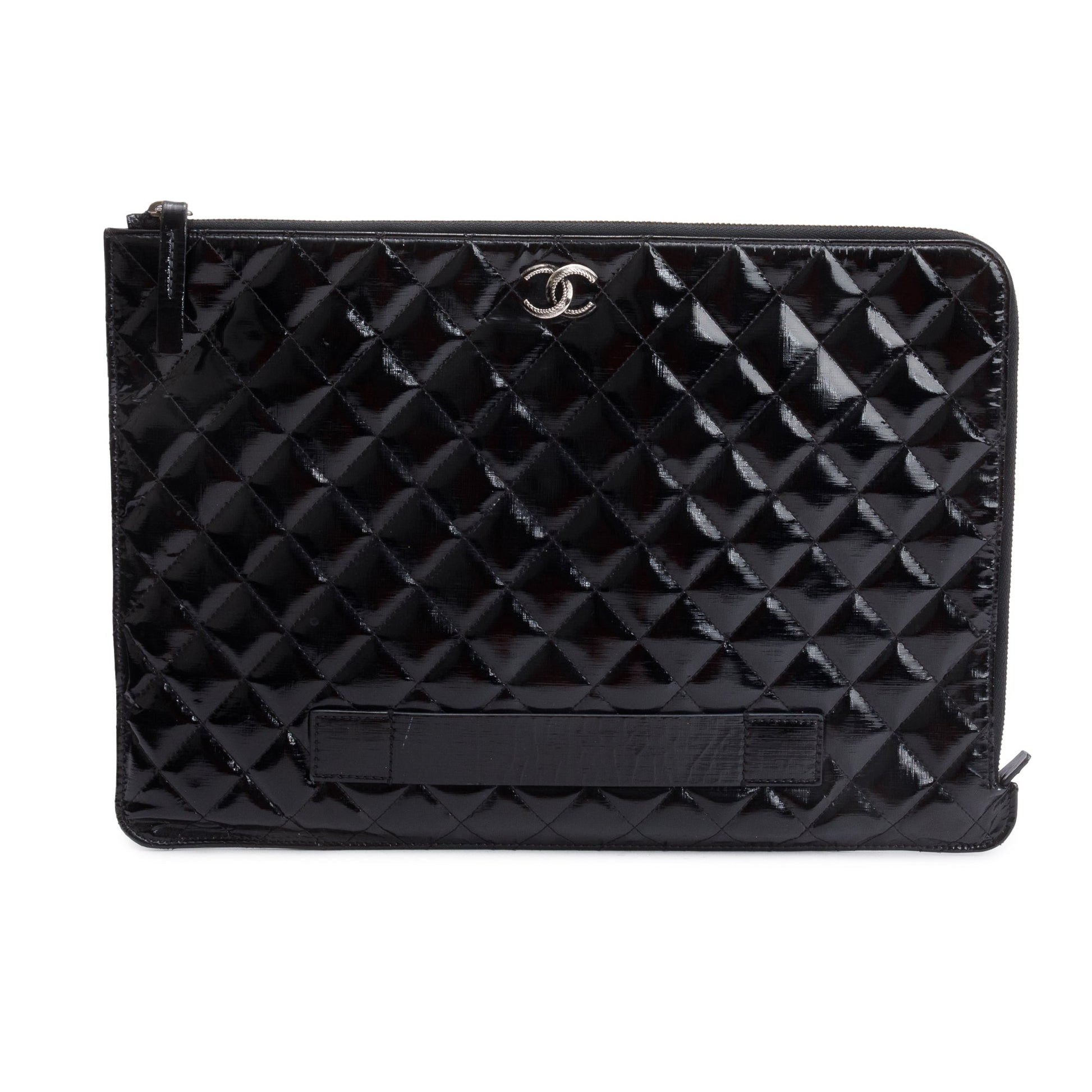 Chanel Quilted Patent Laptop Leather Black Travel Bag