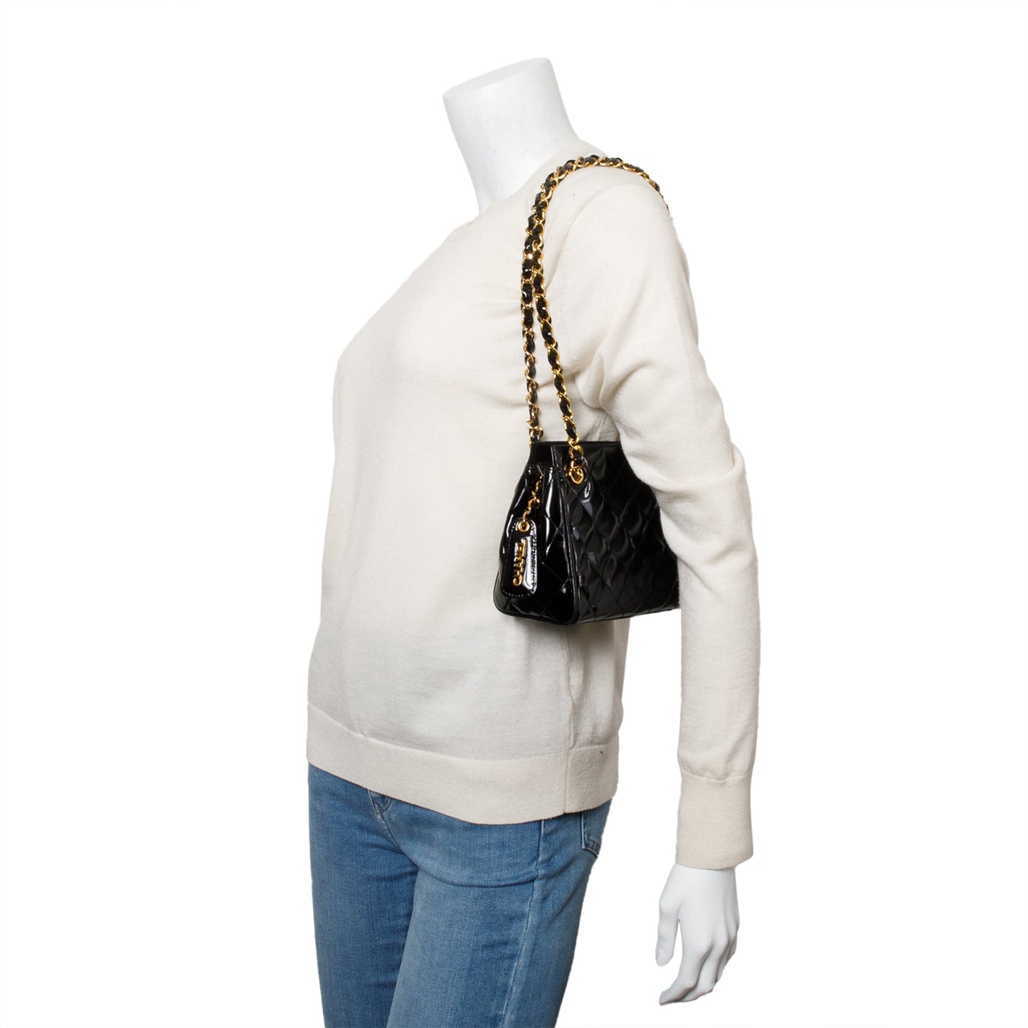 Chanel Quilted Patent Leather Black Travel Bag
