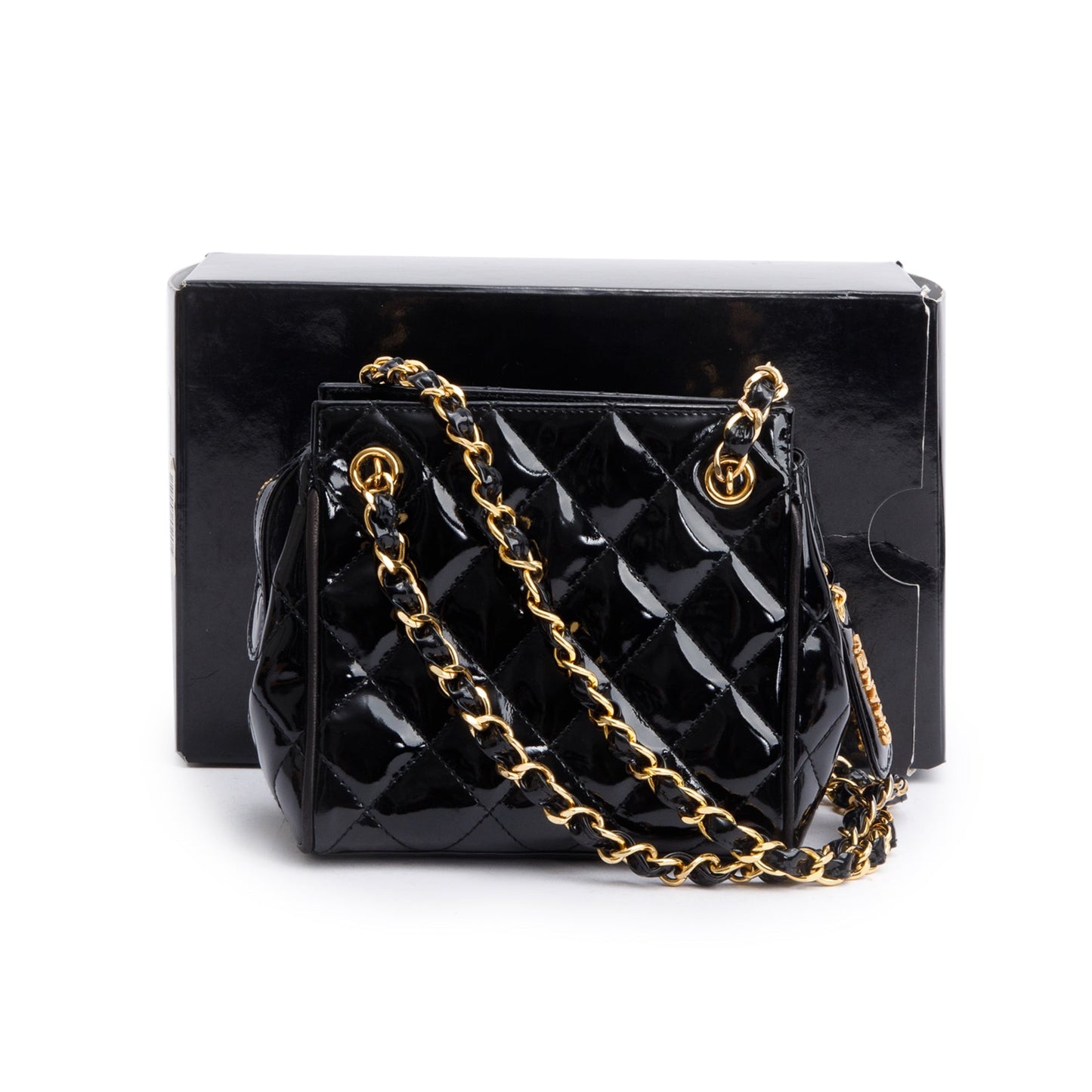 Chanel Quilted Patent Leather Black Travel Bag