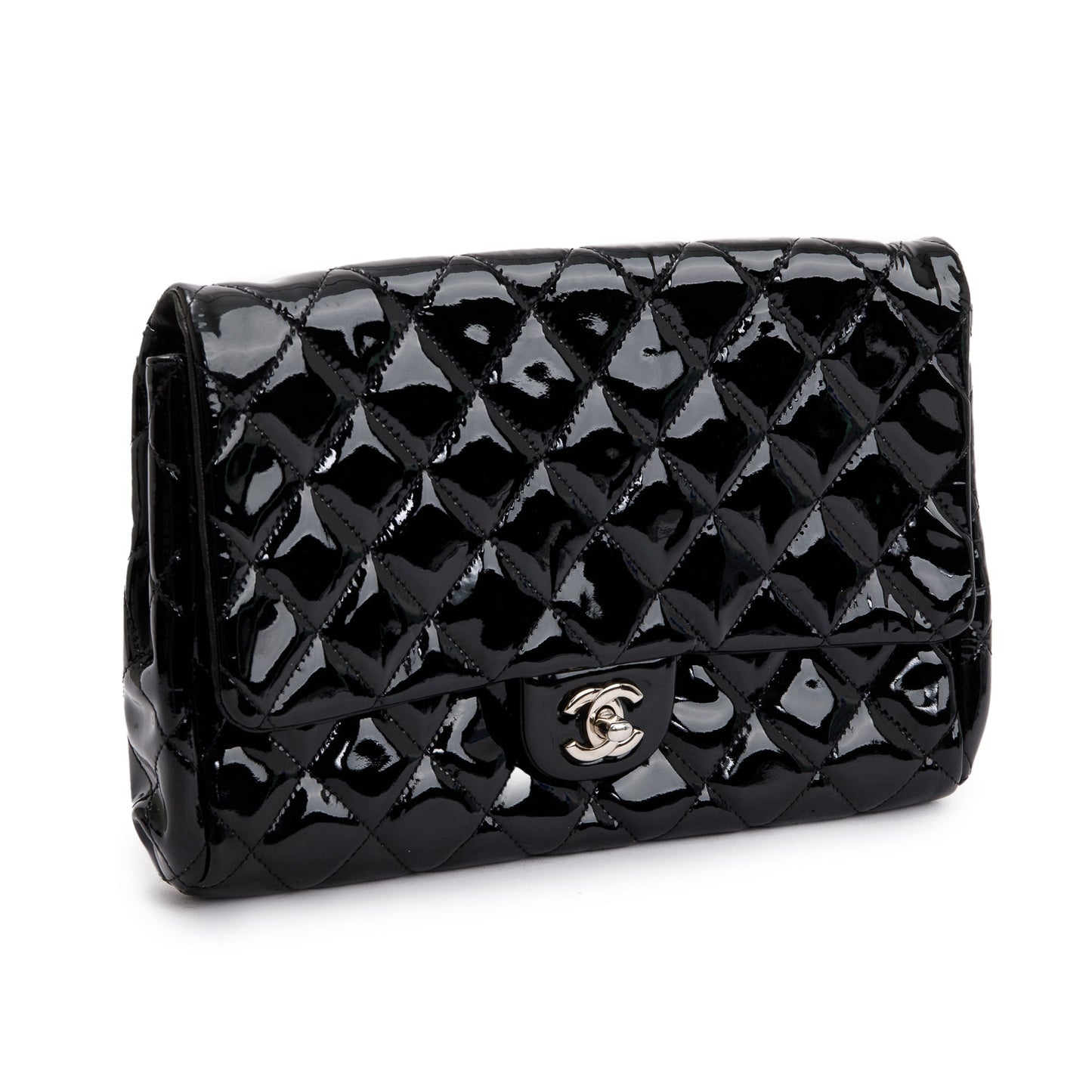 Chanel Quilted Patent New Leather Black Travel Bag