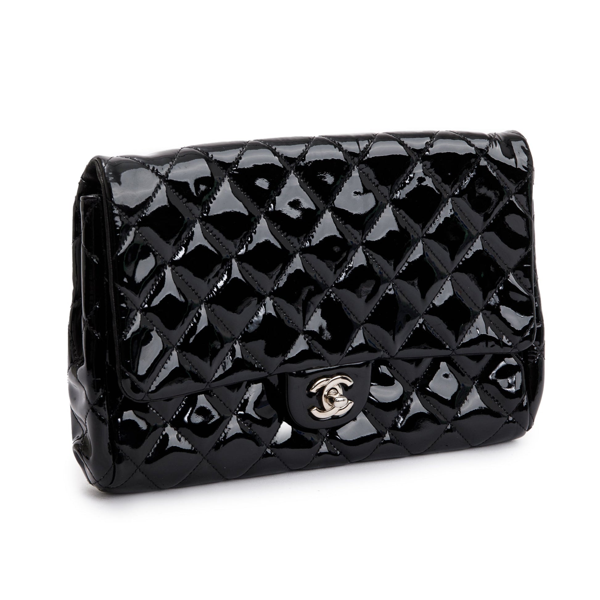 Chanel Quilted Patent New Leather Black Travel Bag
