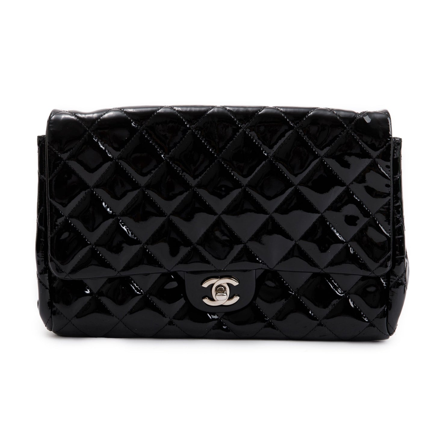 Chanel Quilted Patent New Leather Black Travel Bag